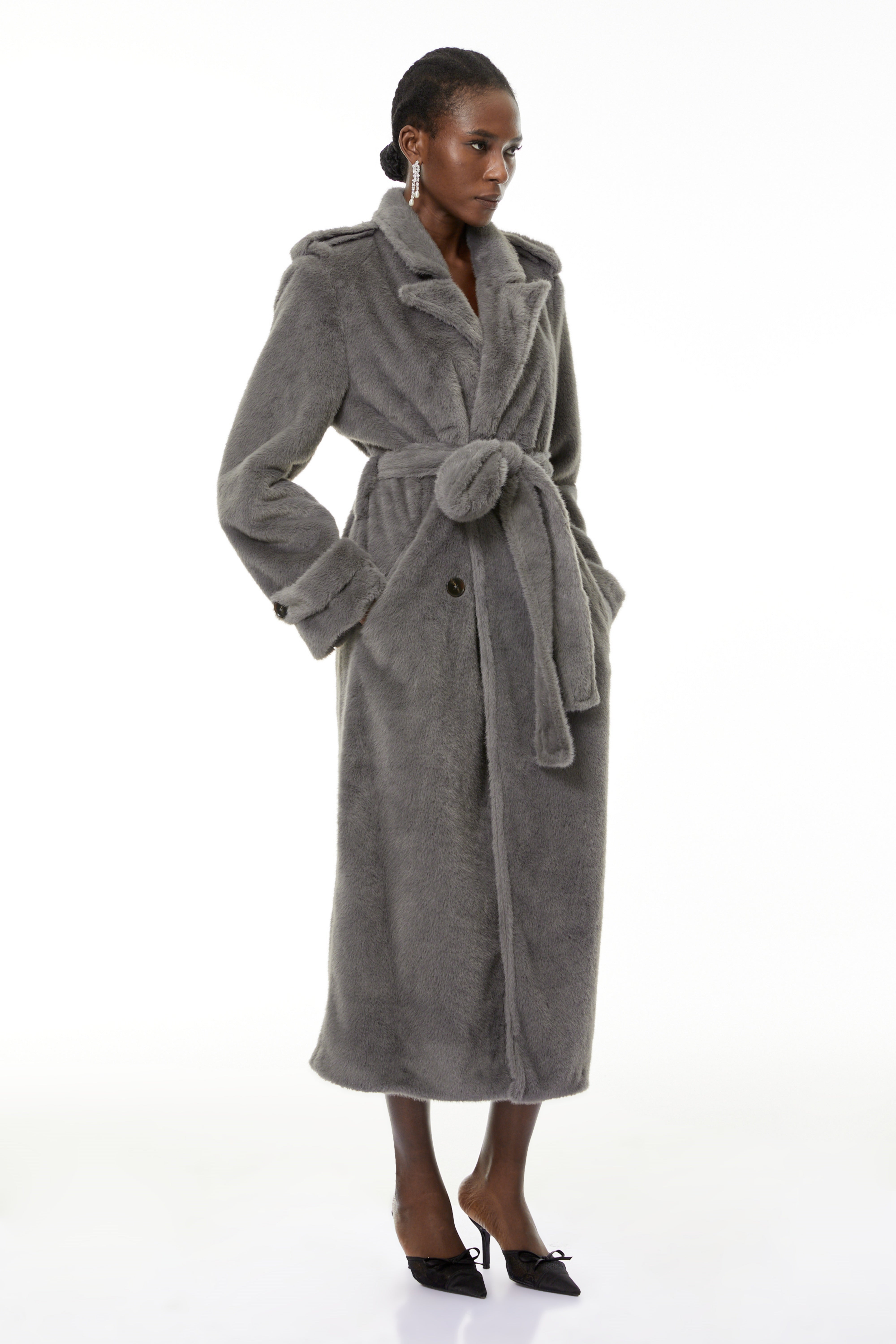 Gugulethu Grey Faux Fur Long Coat