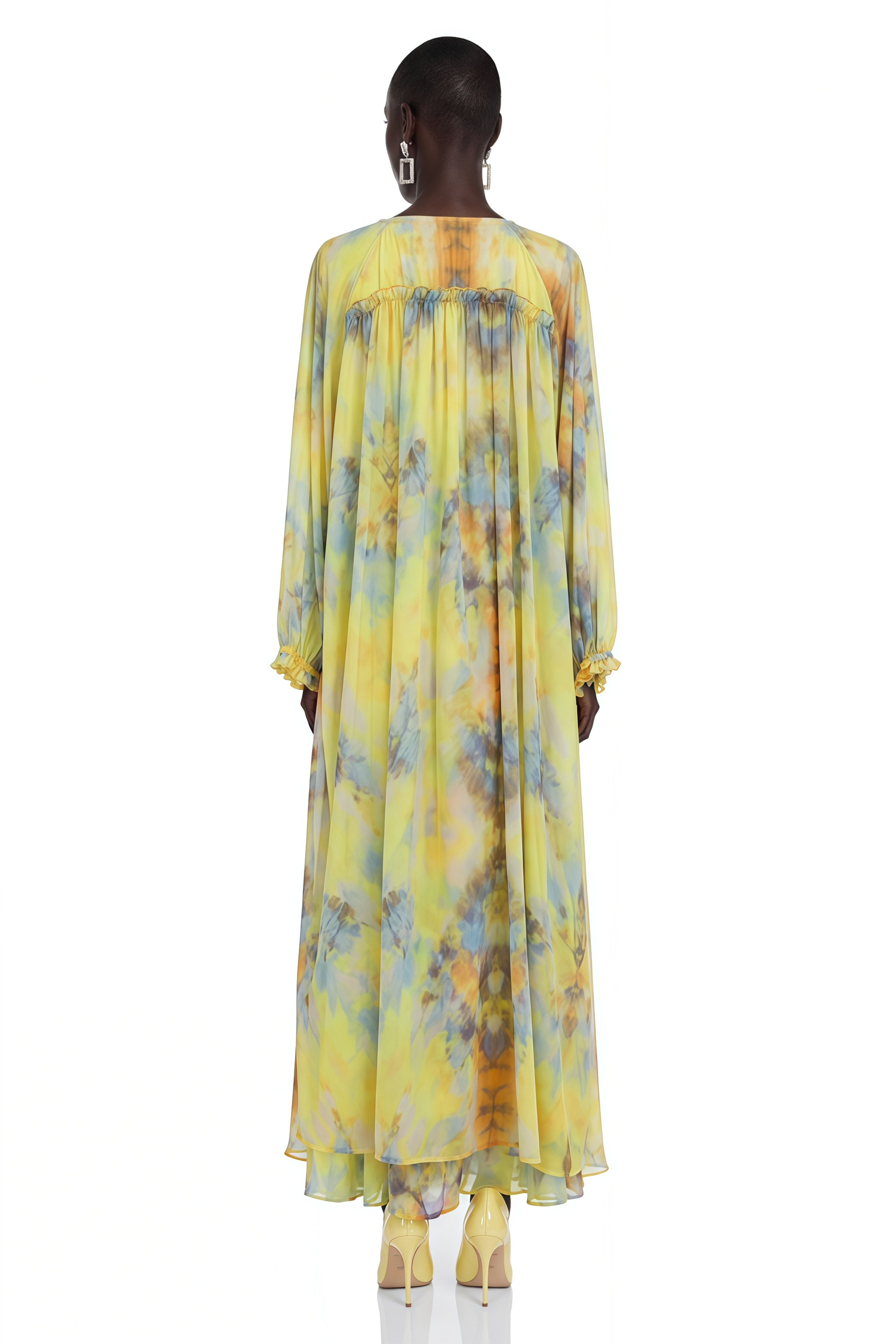 Gwendolen Yellow Floral Print Maxi Dress with Lace Trim