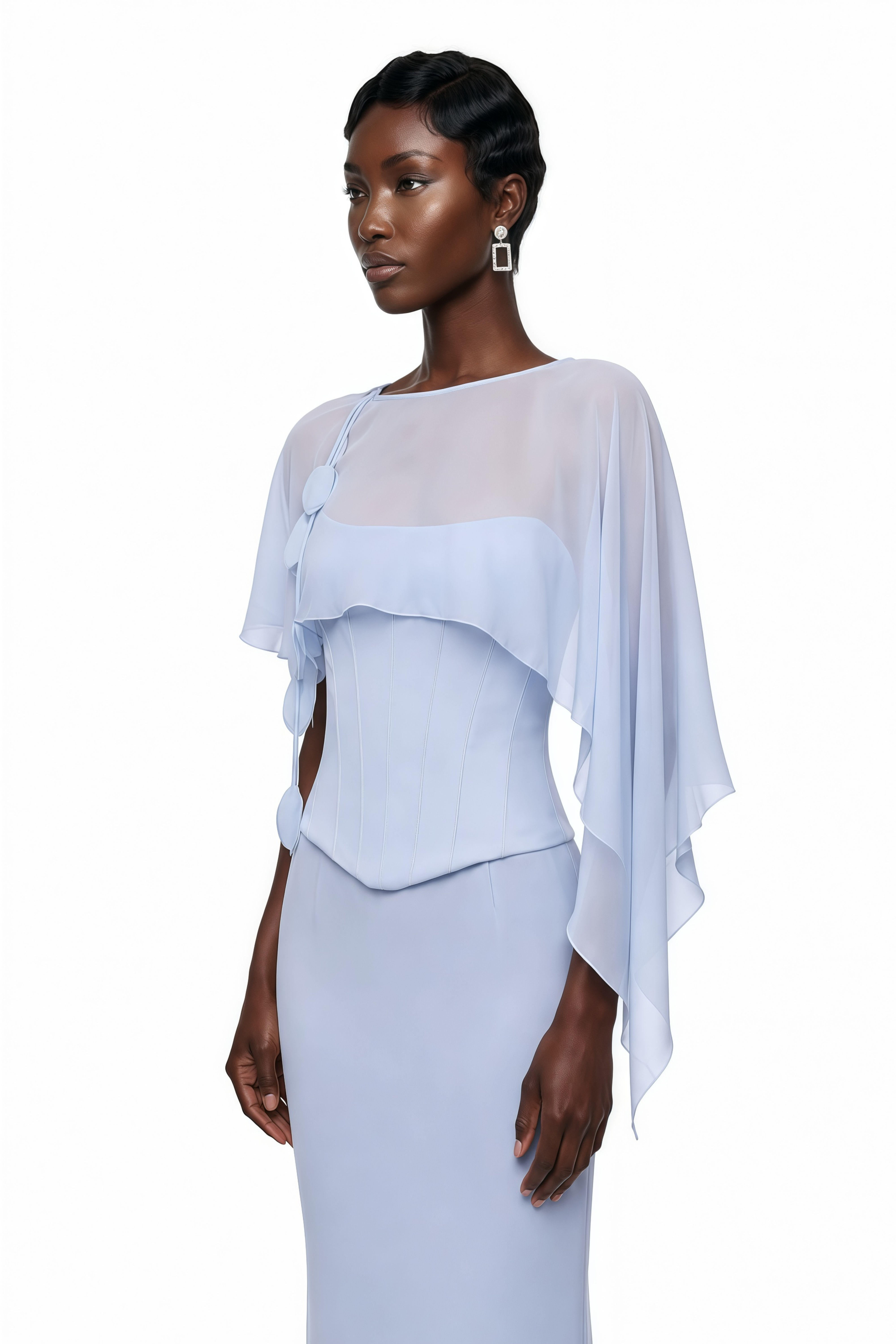 Gwendolyn Blue Corset Top & Skirt Set With Scarf