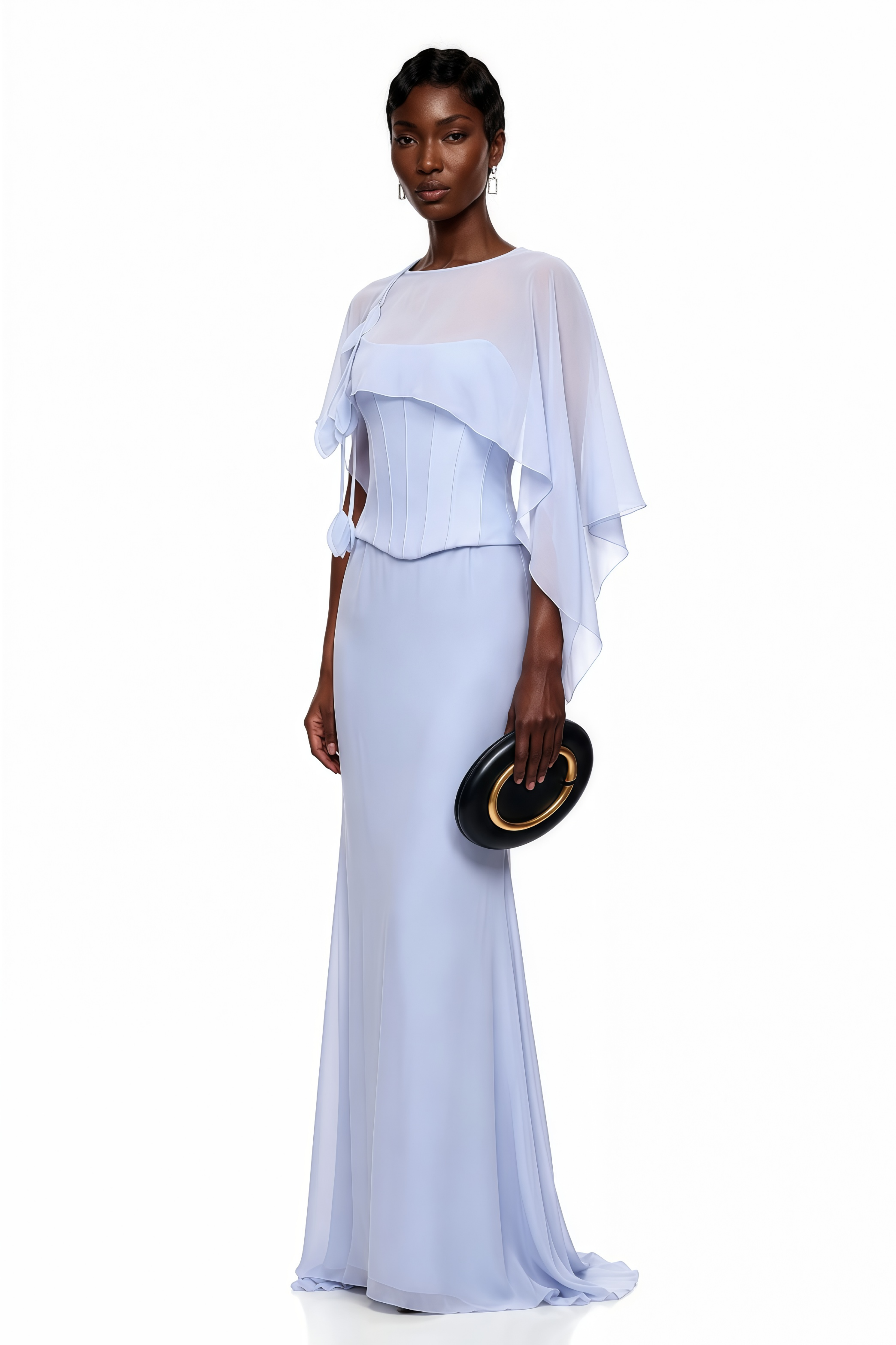 Gwendolyn Blue Corset Top & Skirt Set With Scarf