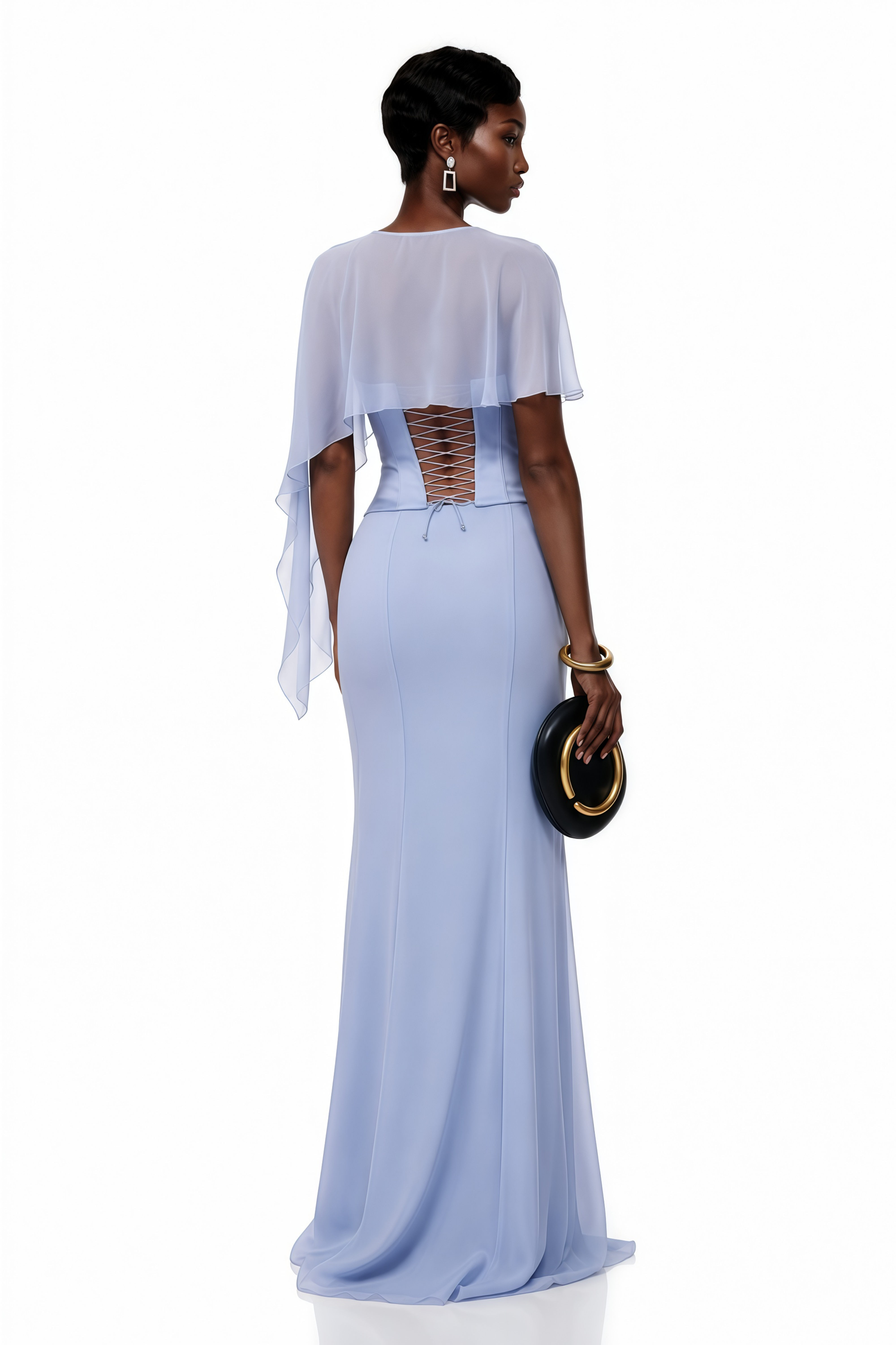 Gwendolyn Blue Corset Top & Skirt Set With Scarf