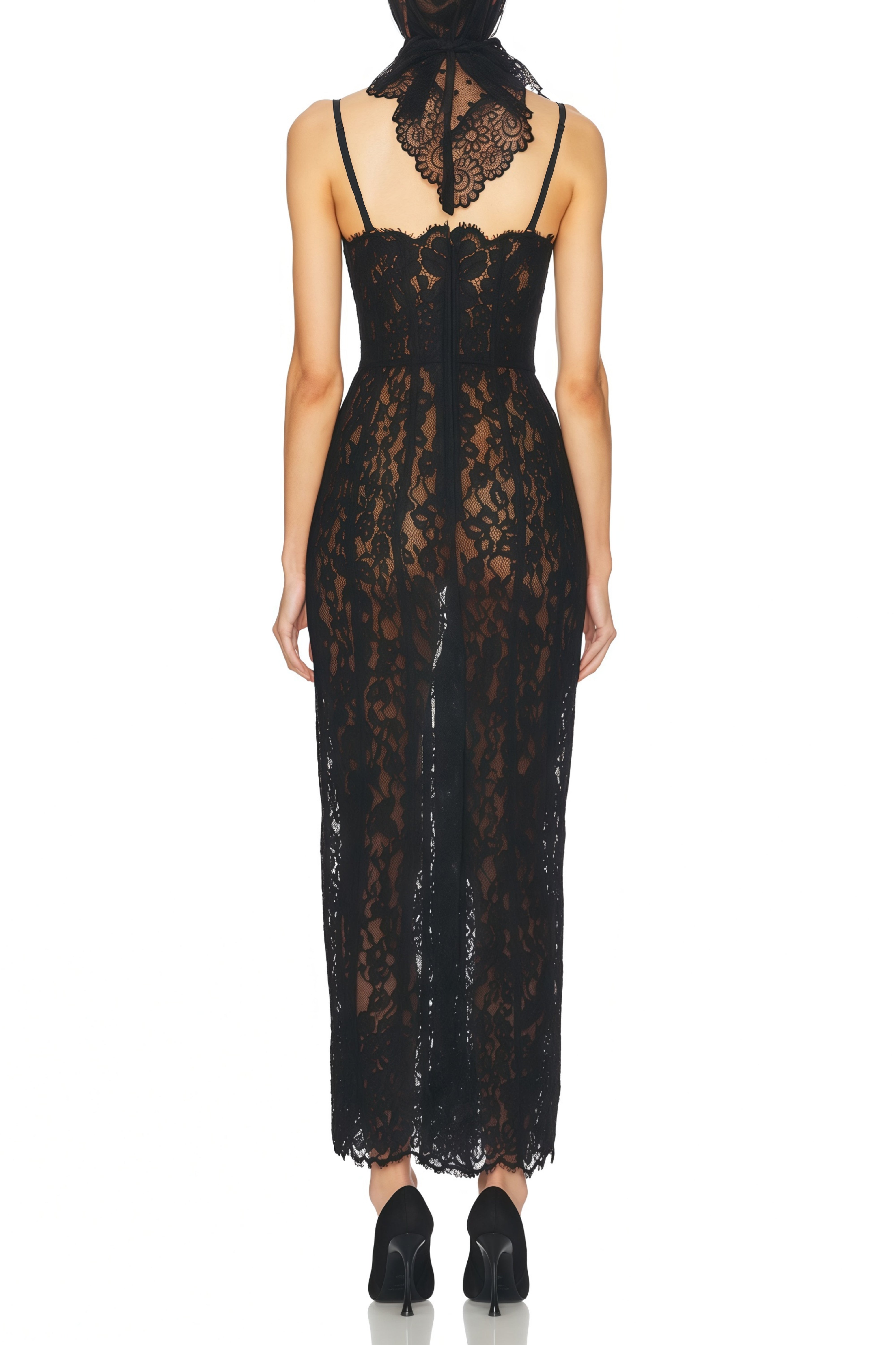 Black Floral Lace Corset Maxi Dress