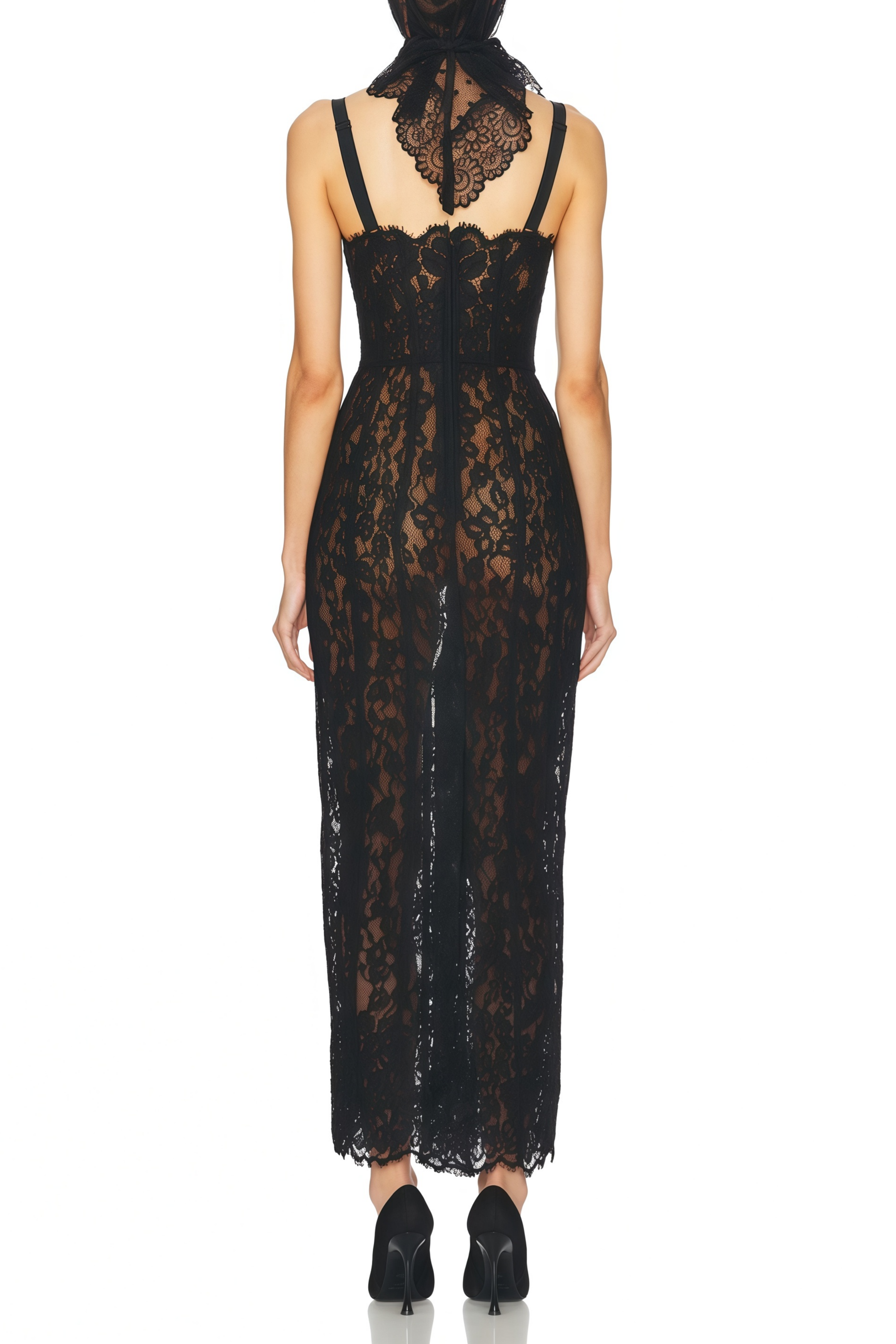 Giorgia Black Floral Lace Corset Maxi Dress