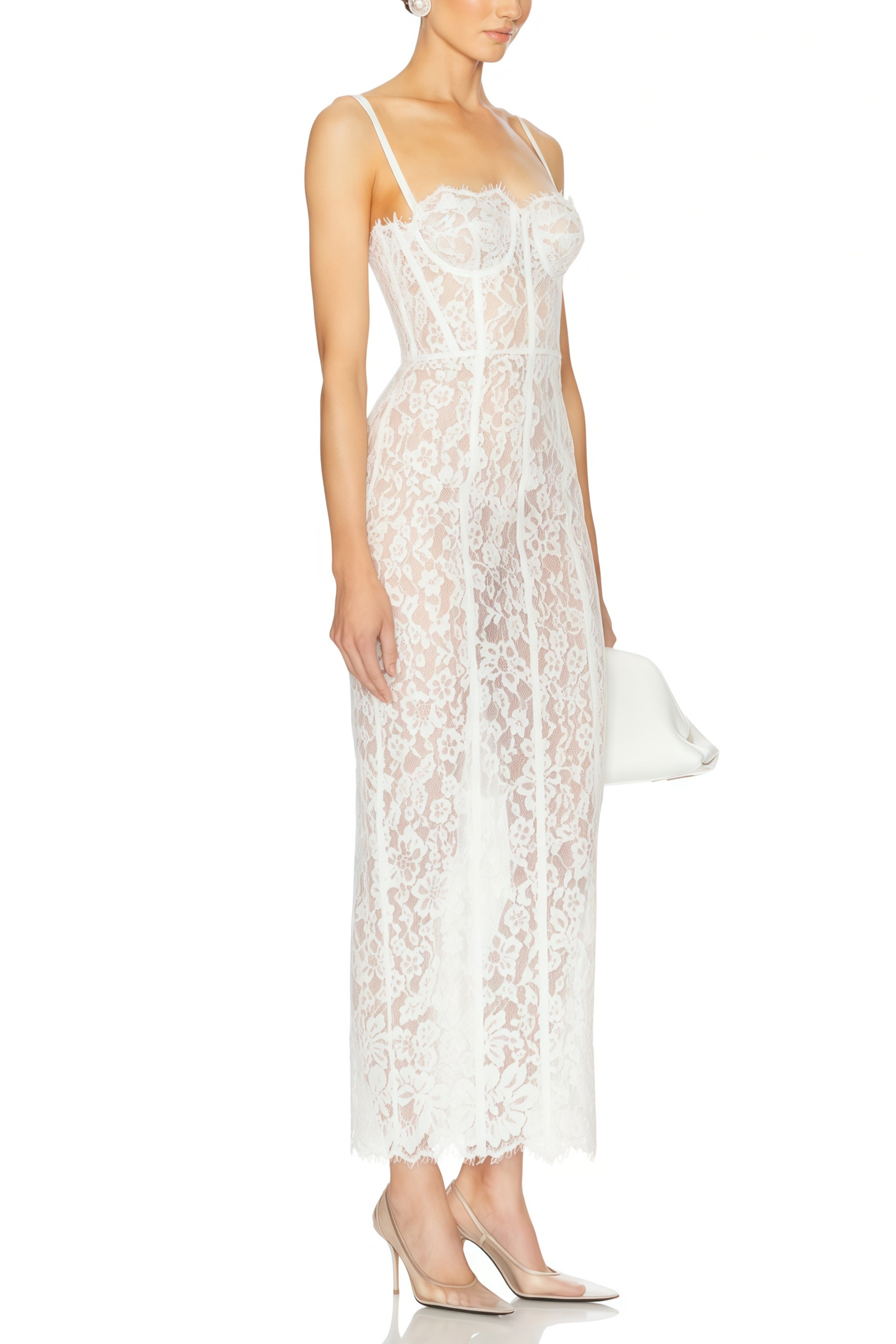White Floral Lace Corset Maxi Dress