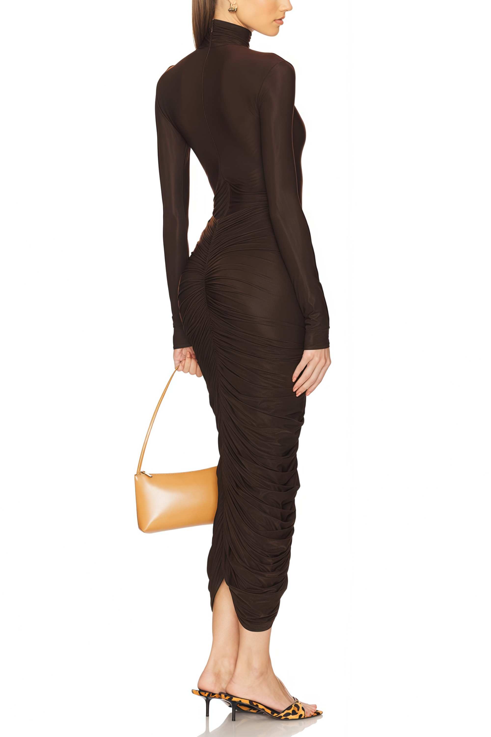 فستان شاريتينا البني الملائم متوسط الطول