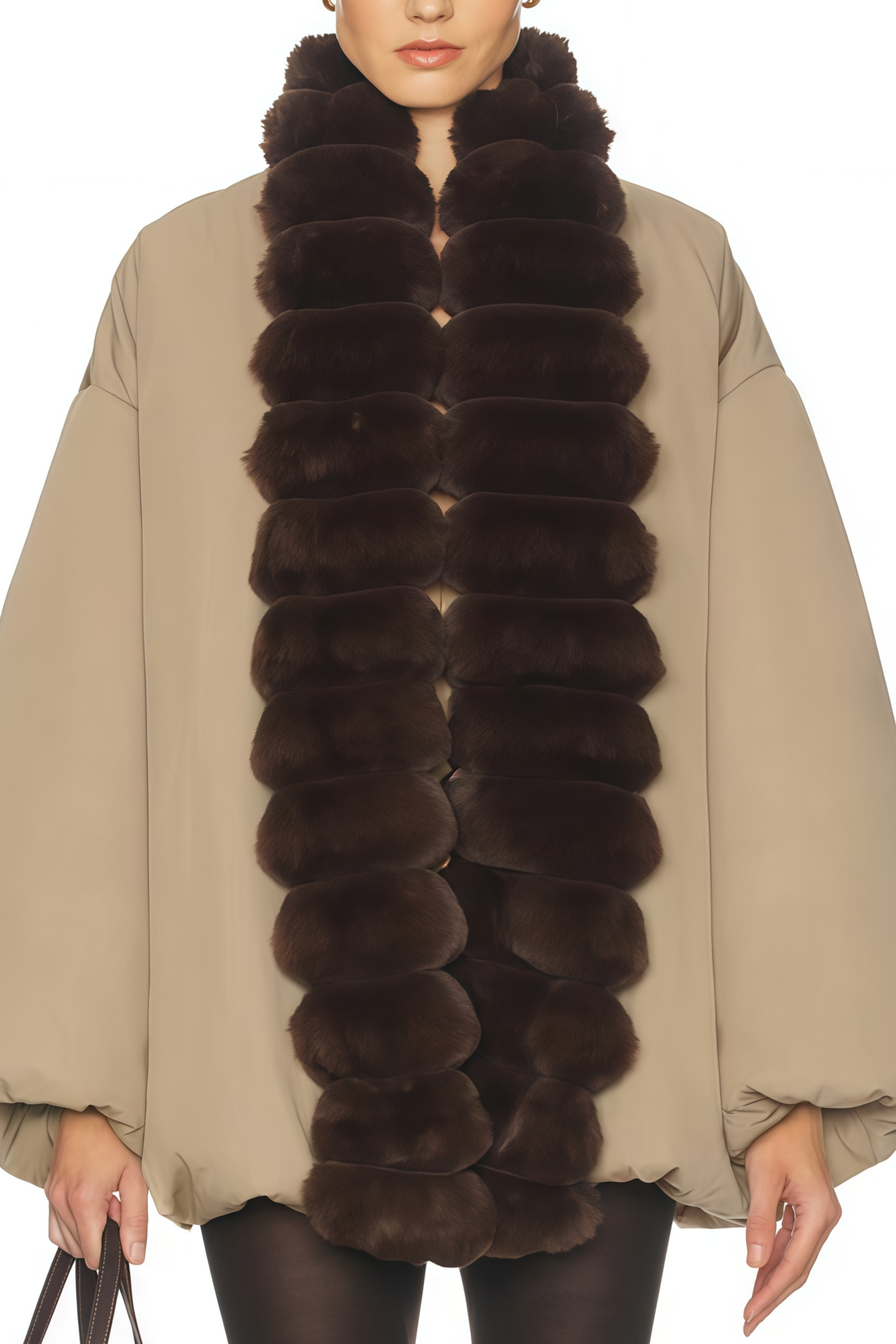 Ileana Khaki Fur Trim Bubble Down Jacket