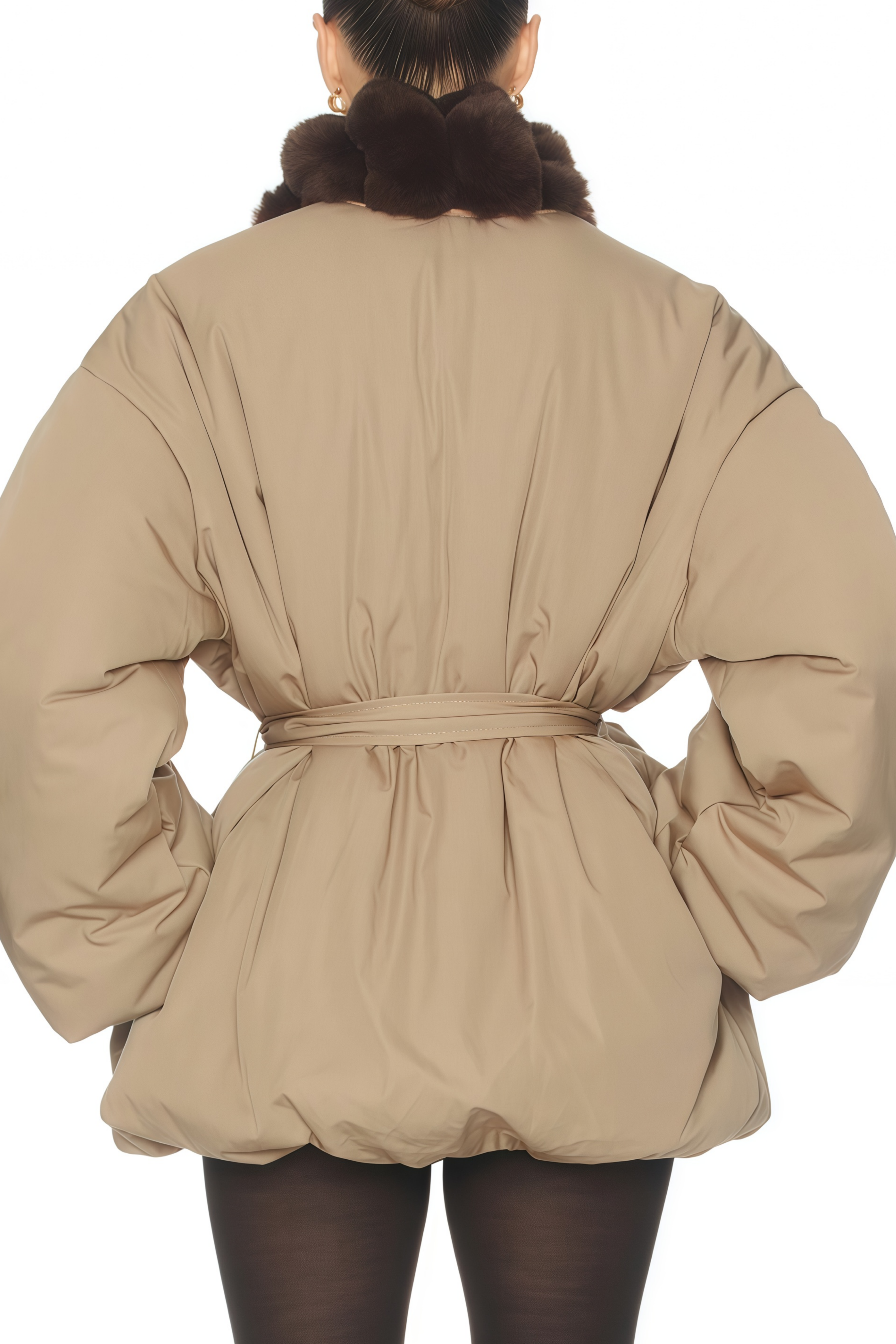 Ileana Khaki Fur Trim Bubble Down Jacket