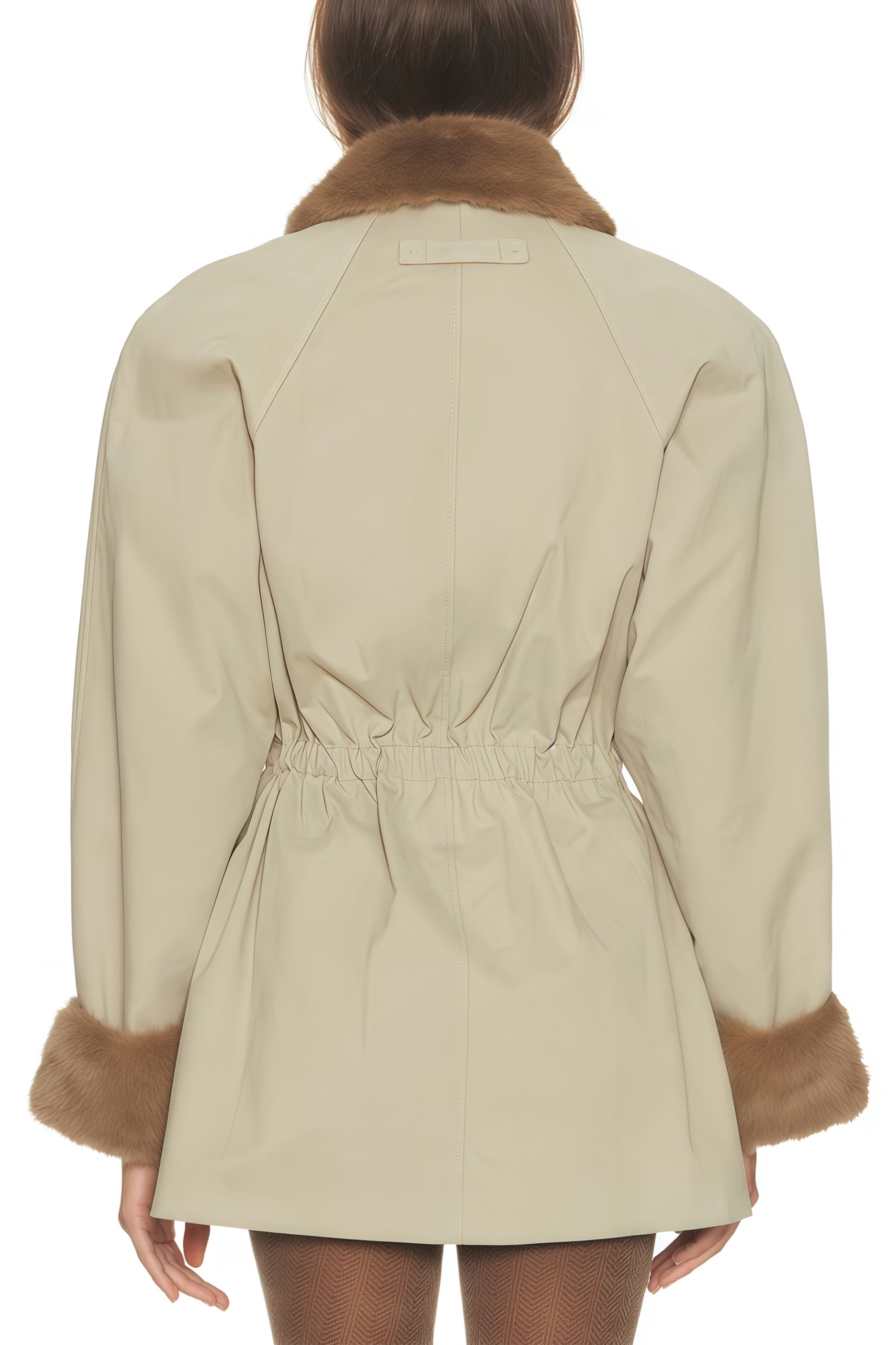 Haven Neutral Faux-Fur Trim Balmoral Jacket