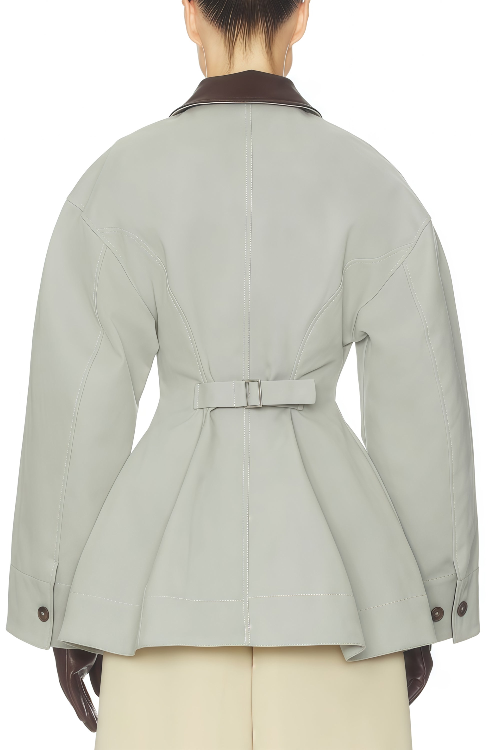 Vilma Grey Faux Leather Collar Hunting Jacket