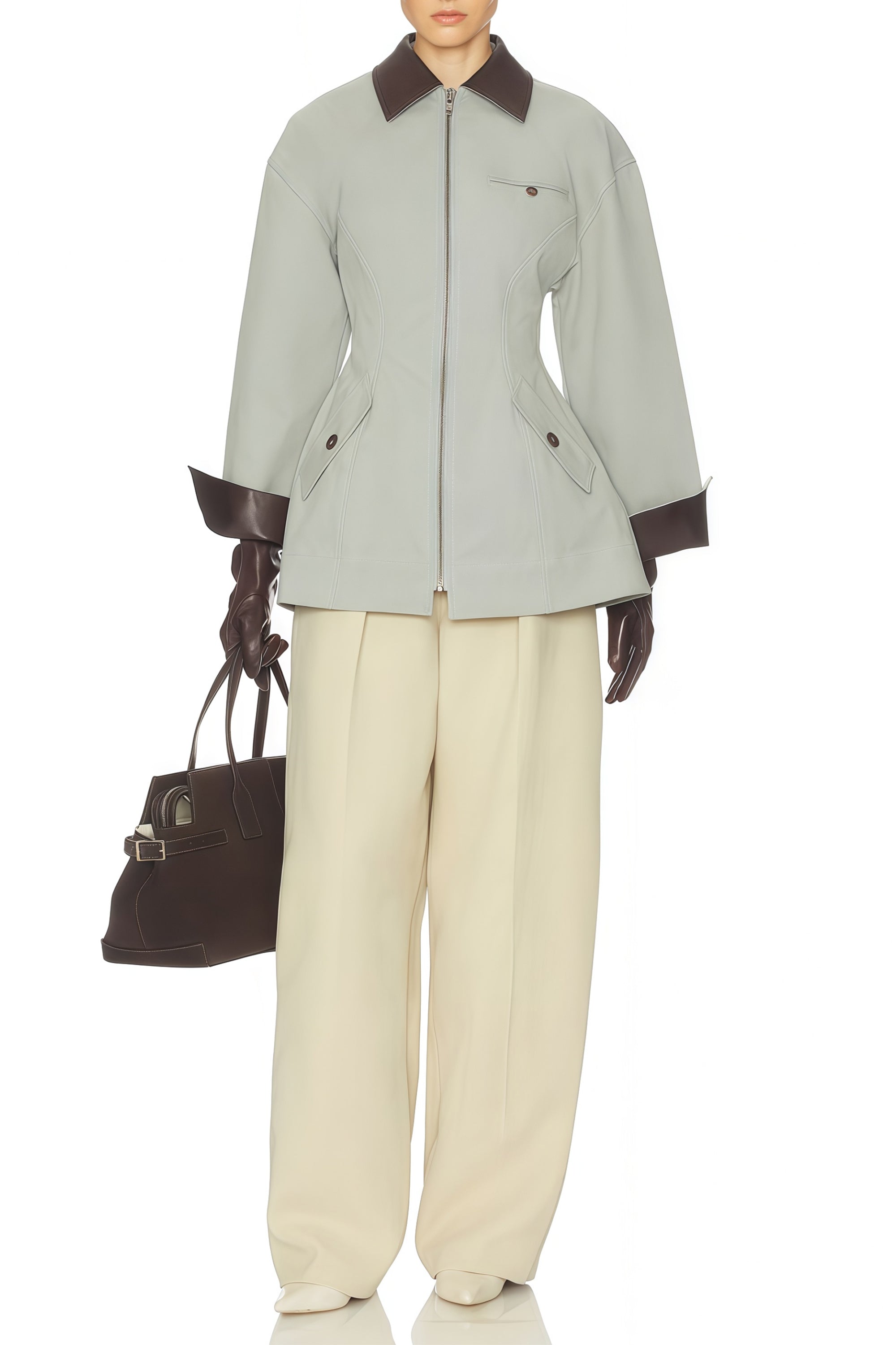 Vilma Grey Faux Leather Collar Hunting Jacket