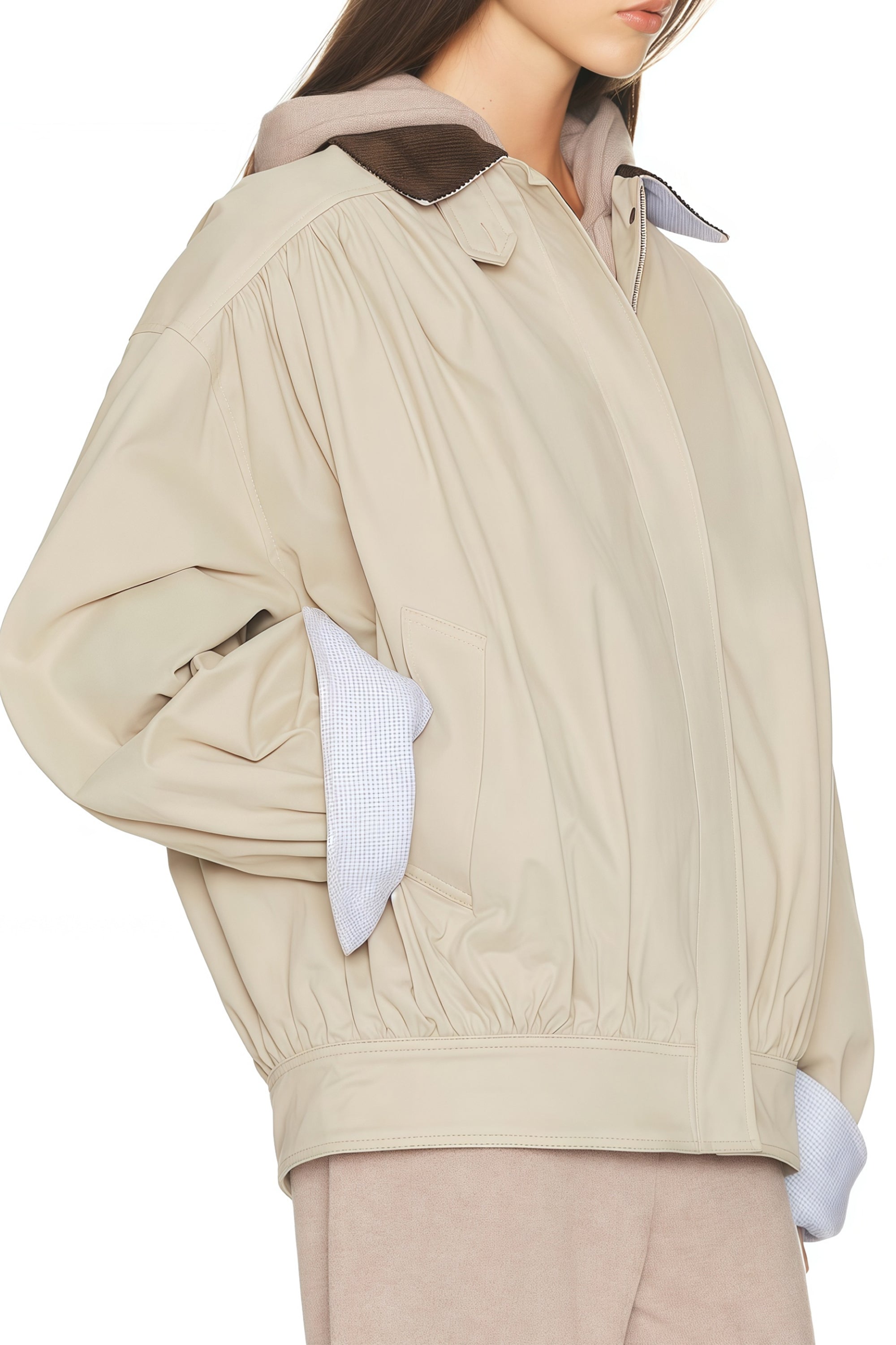 Alessa Neutral Corduroy Panel Bomber Jacket