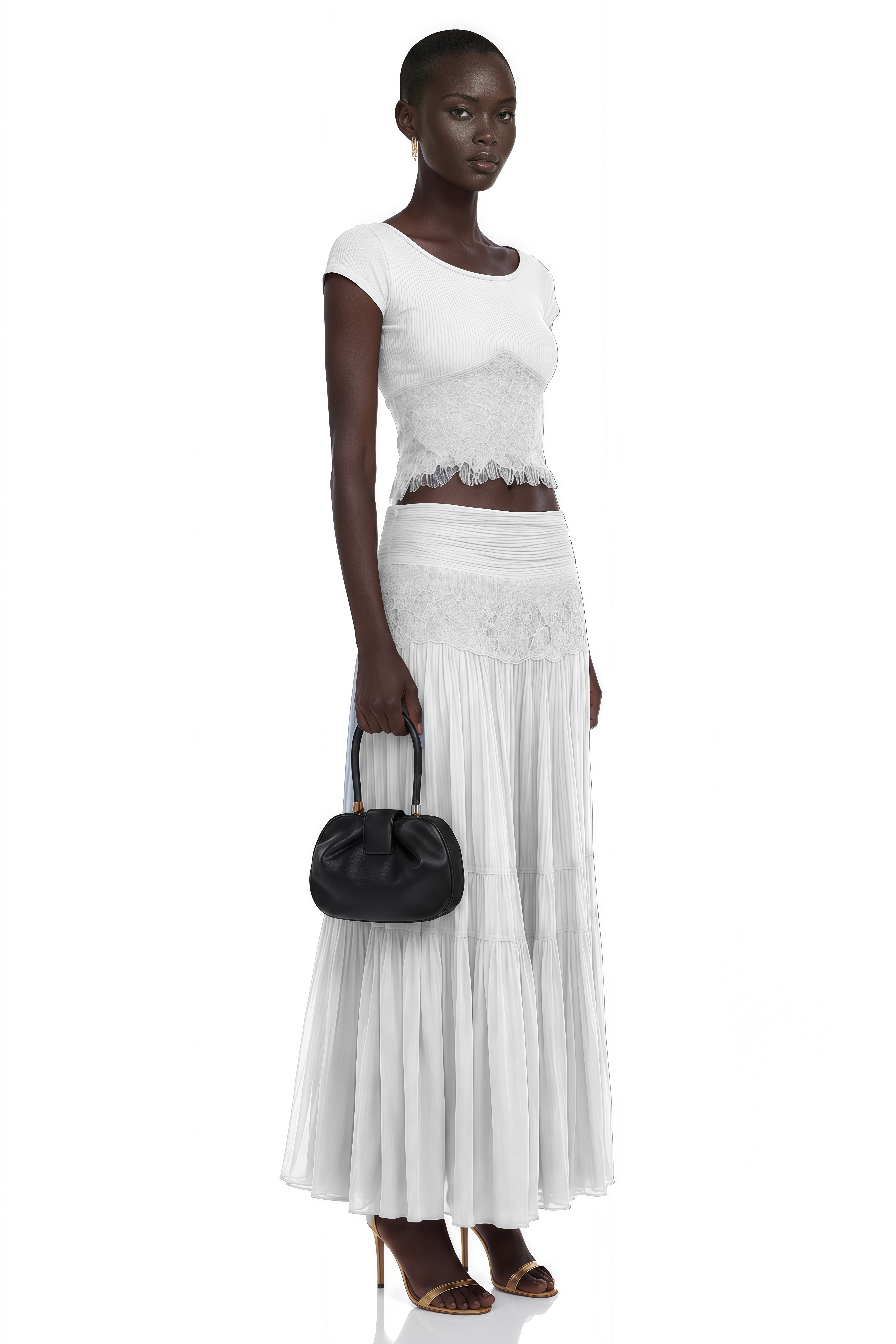 Haast White Knit Top & Lace Panel Skirt Set