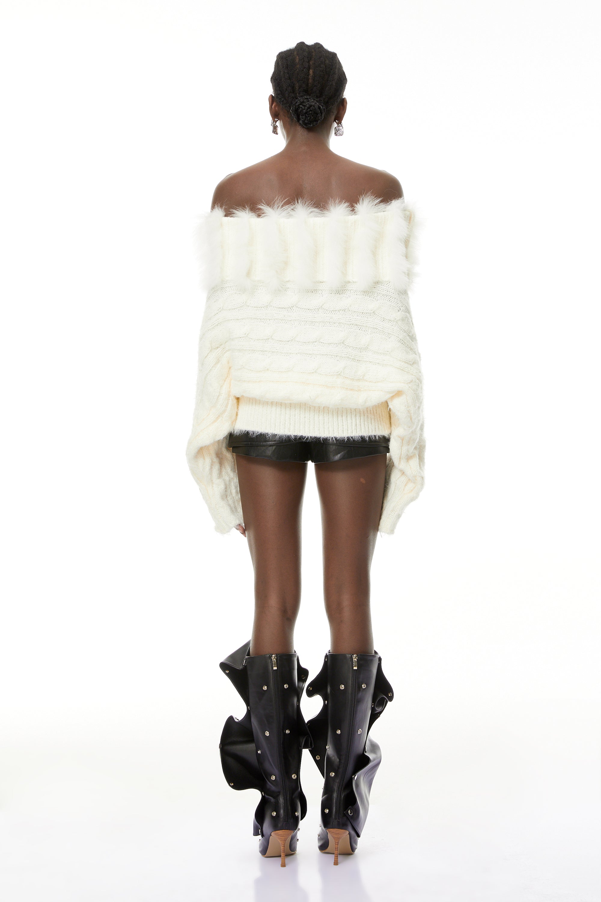 Hadley White Stretch Rib-Knit Sweater