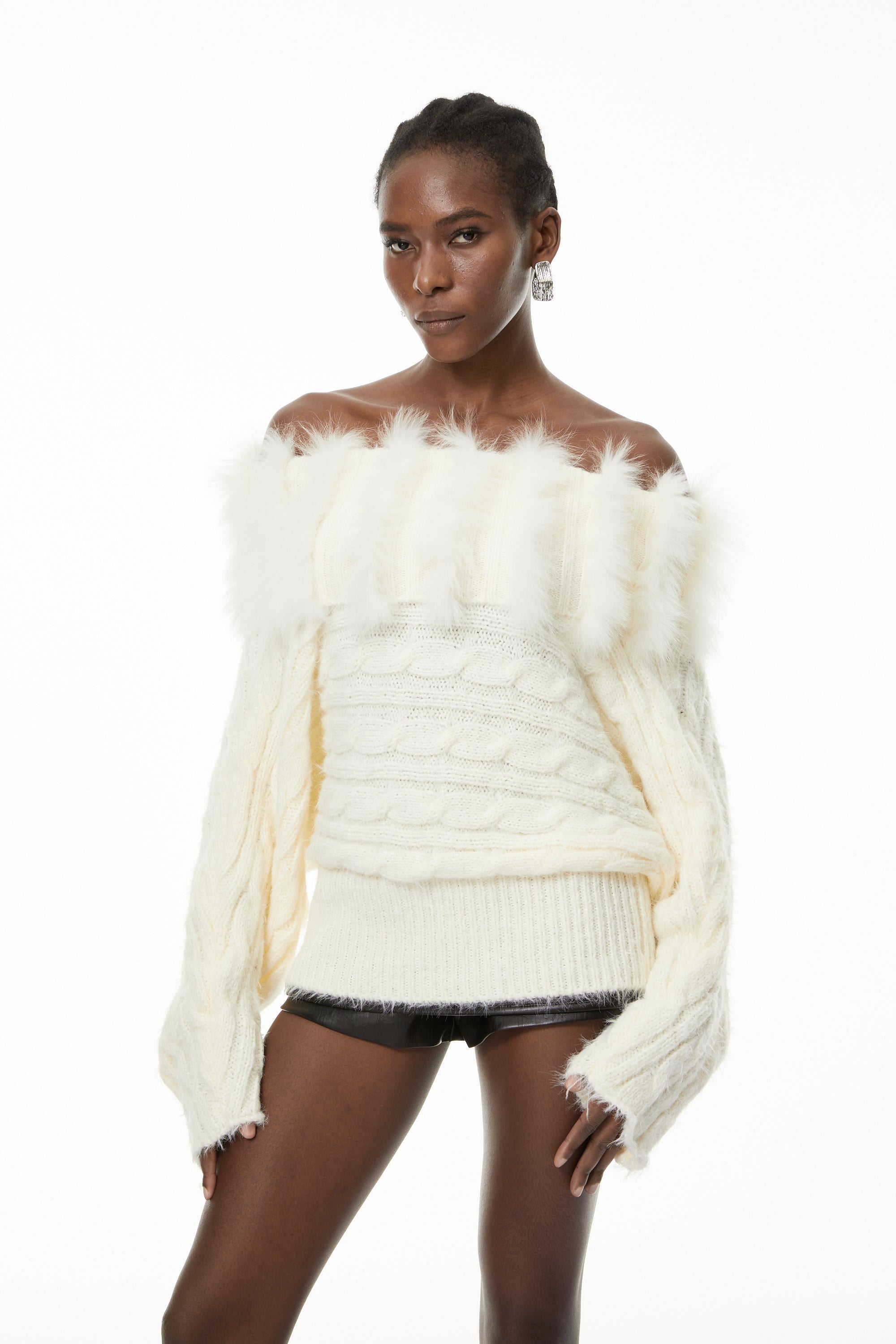 Hadley White Stretch Rib-Knit Sweater
