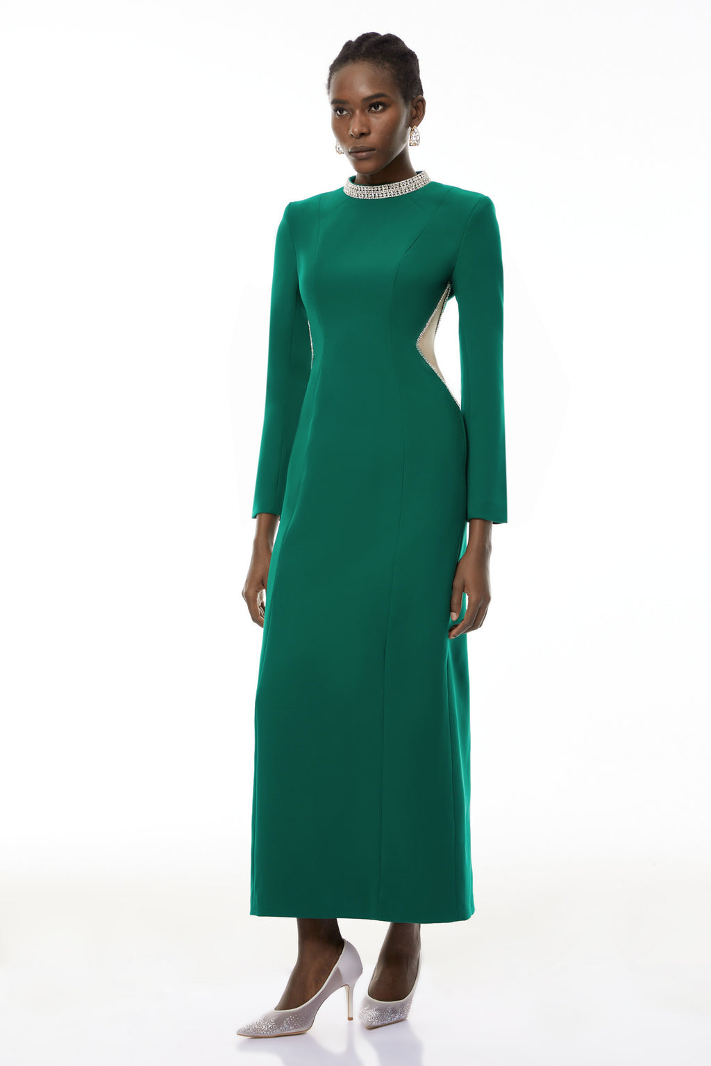Hadley Green Cut-Out Crystal Maxi Dress, M / Green Hadley Green Cut-Out Crystal Maxi Dress, M / Green