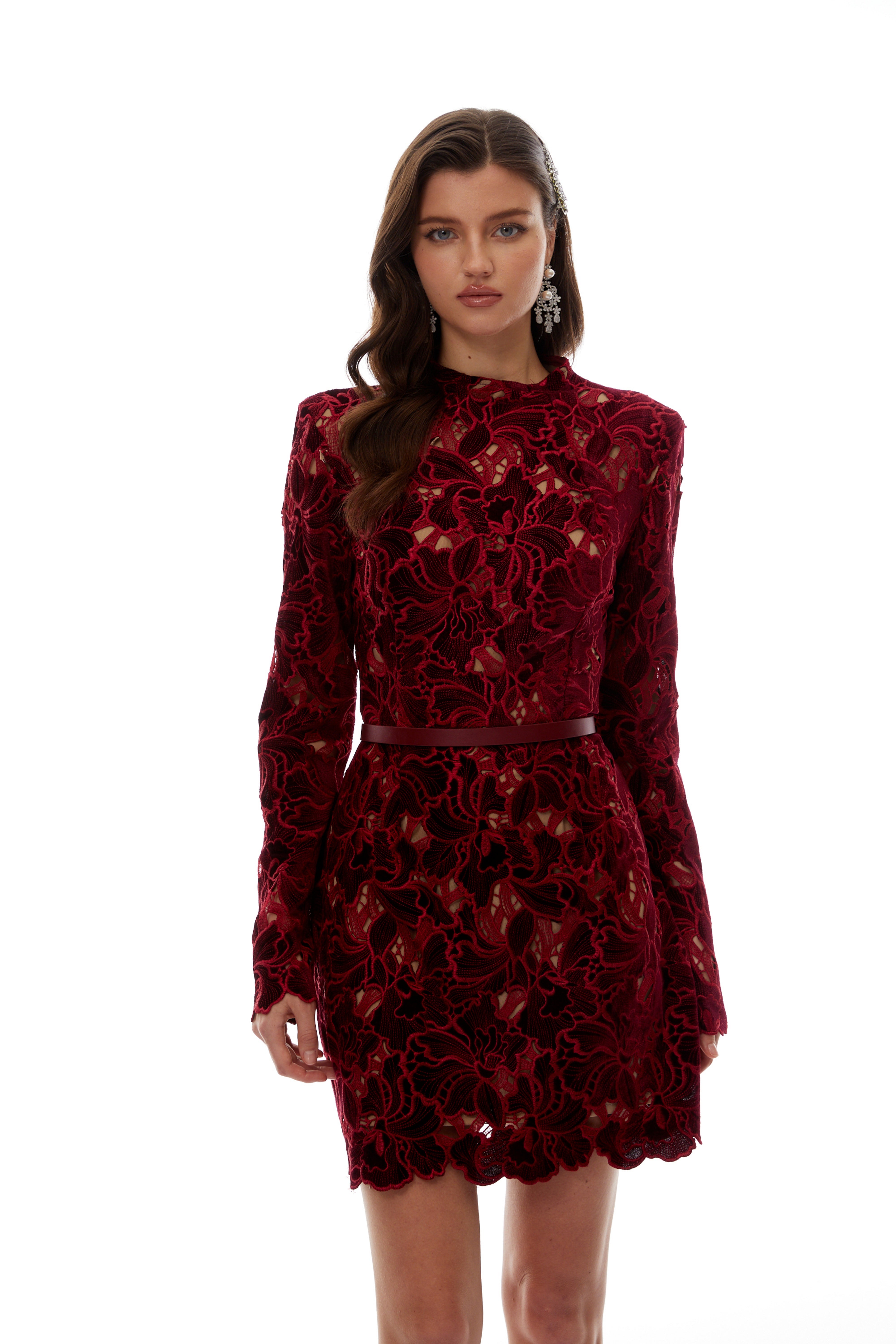 Hafdis Red Floral Embroidered Mini Dress