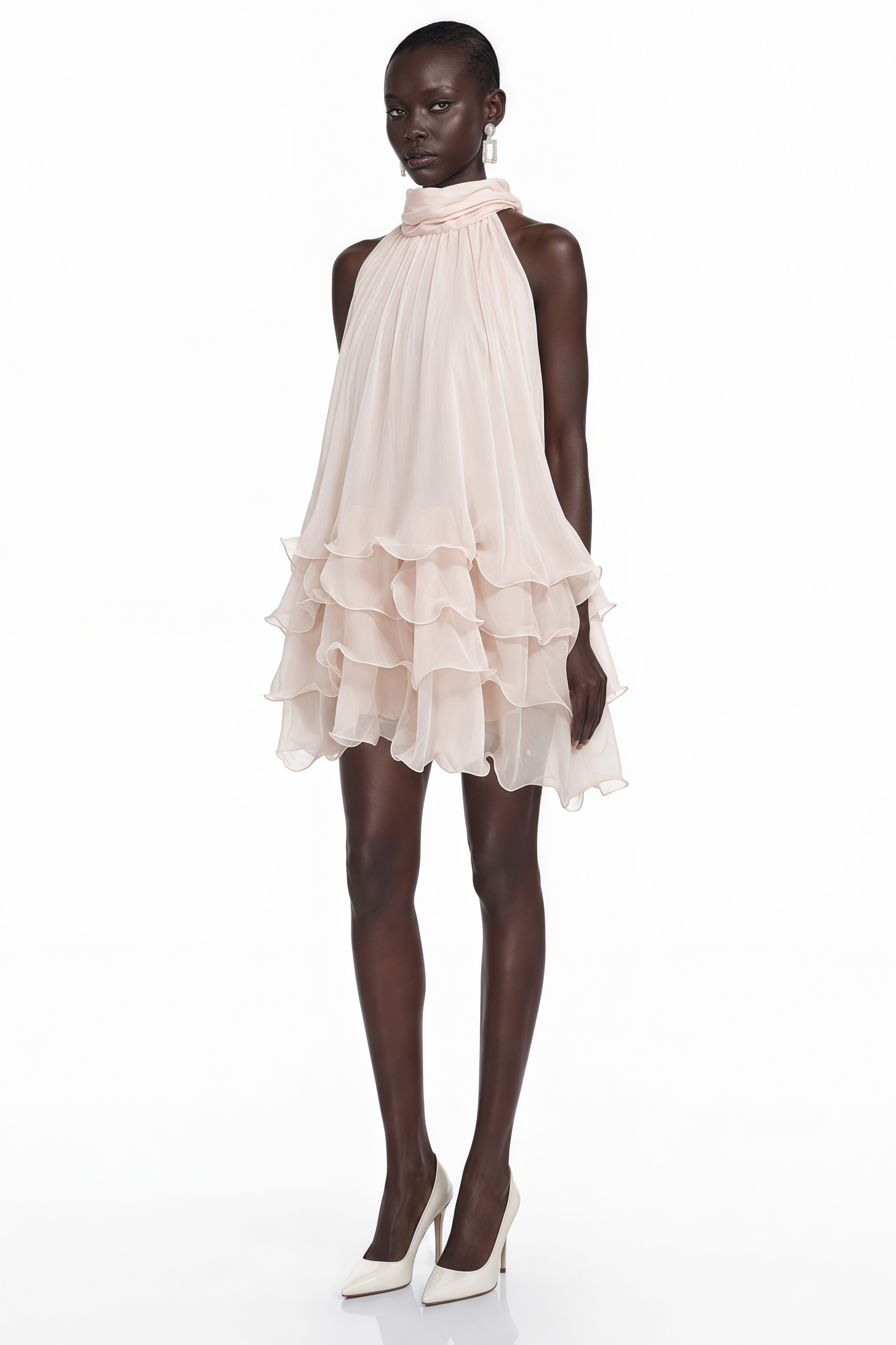 Haki Pink Sleeveless Tiered Ruffled Mini Dress