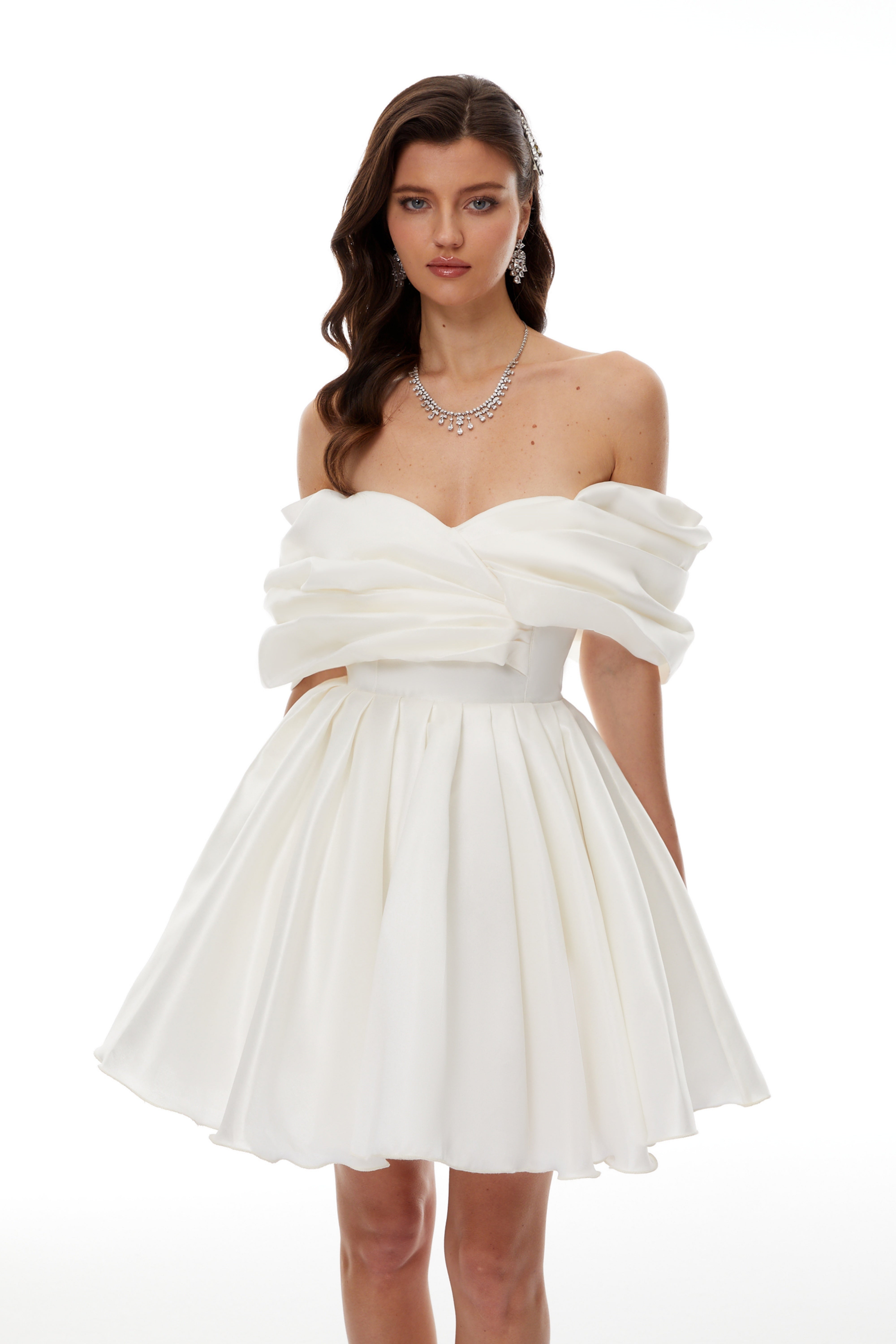 Halina White Off Shoulder Ruched Mini Dress