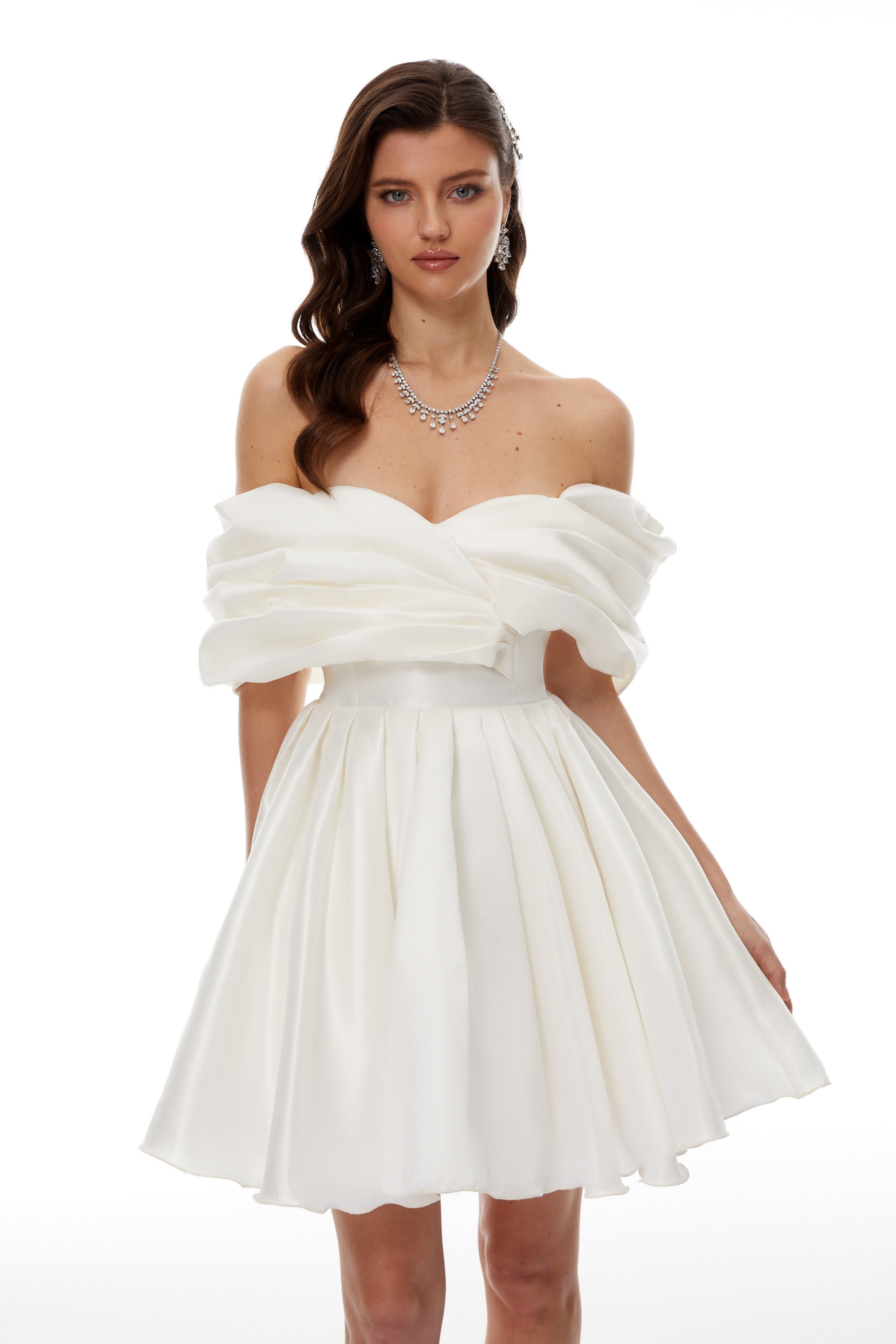 Halina White Off Shoulder Ruched Mini Dress
