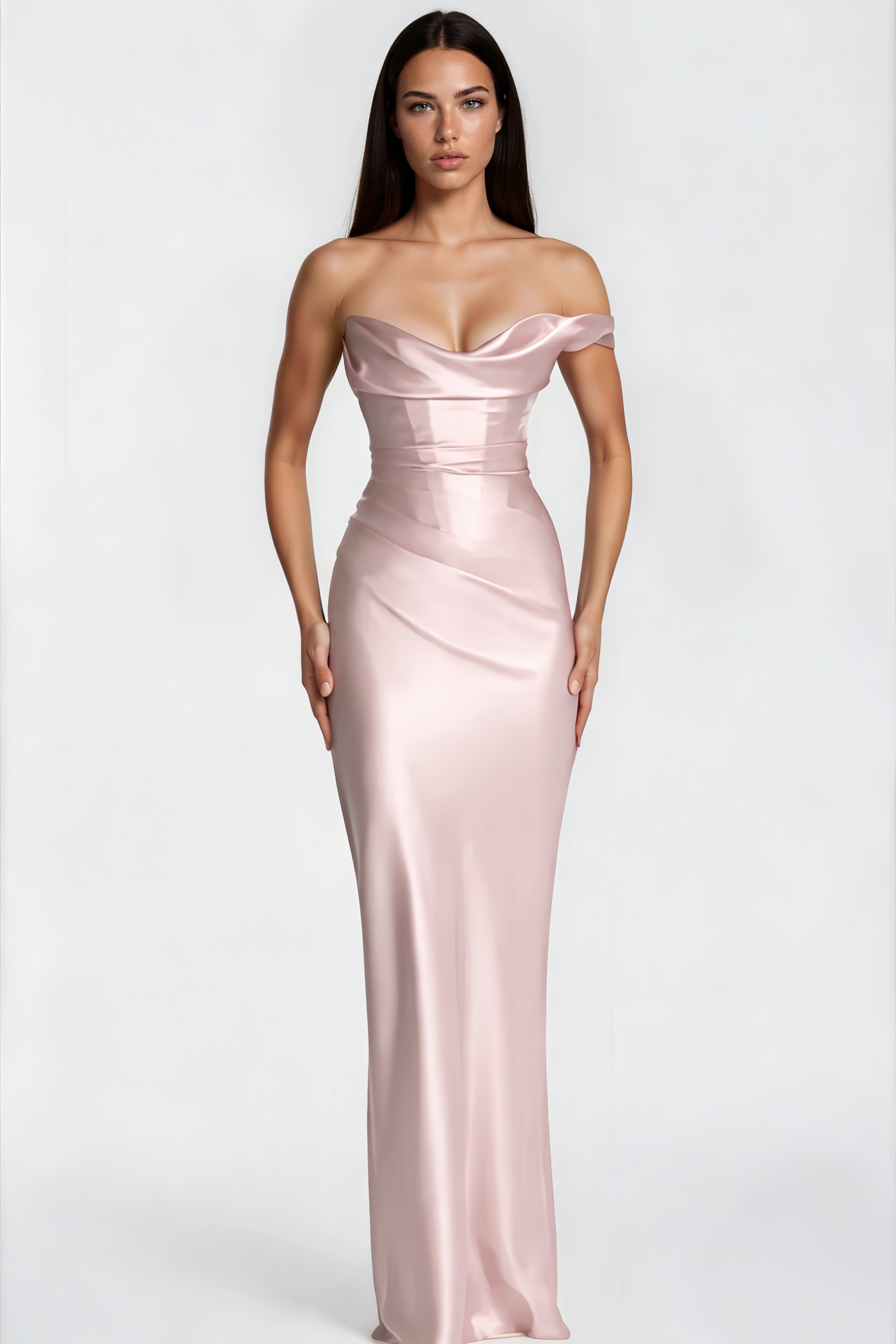 Hannah – Rosa Ein-Schulter-Maxikleid aus Satin