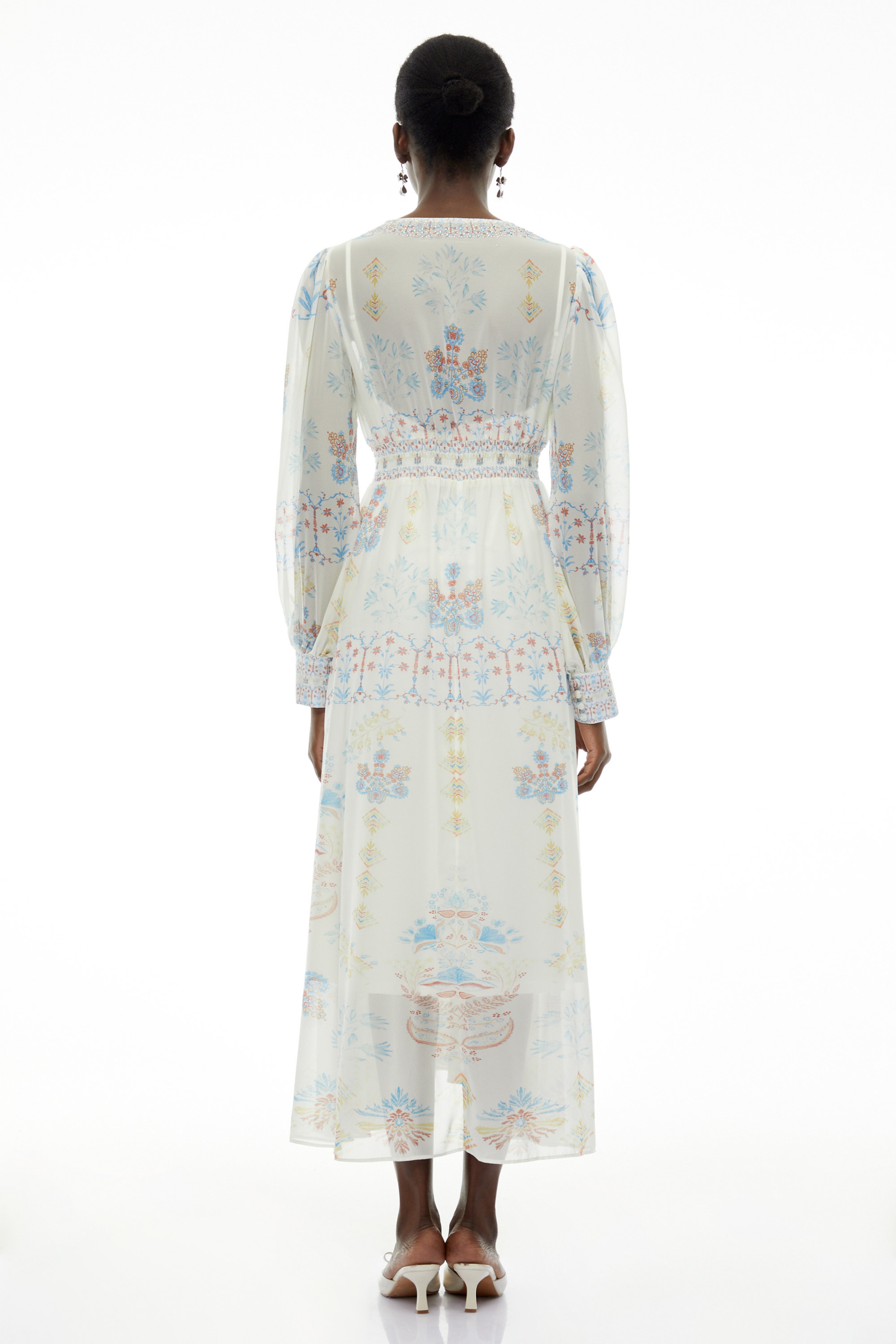 Hannah White Floral Print Chiffon Maxi Dress