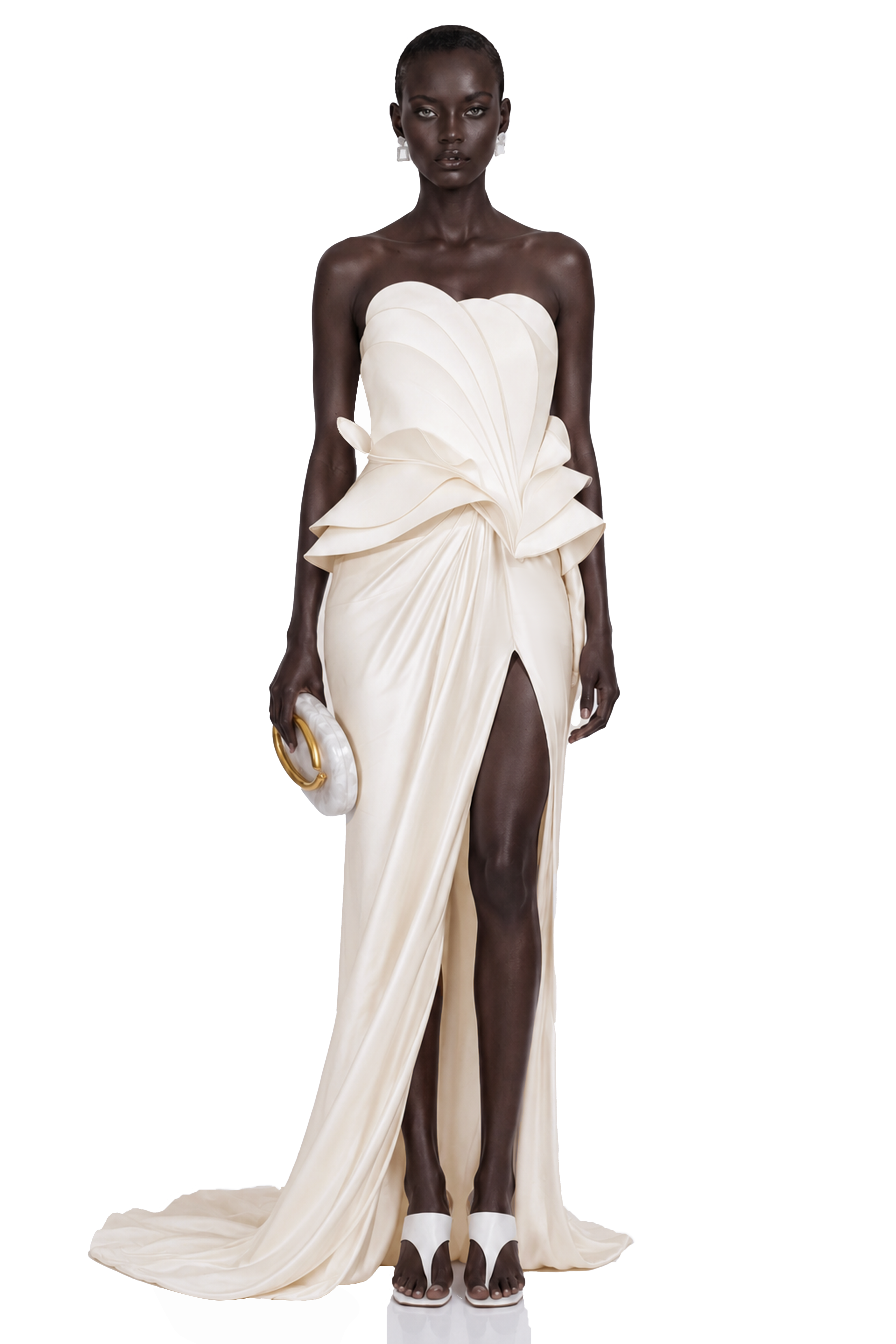 Harper White Off Shoulder Ruffled Maxi Dress with Slit
