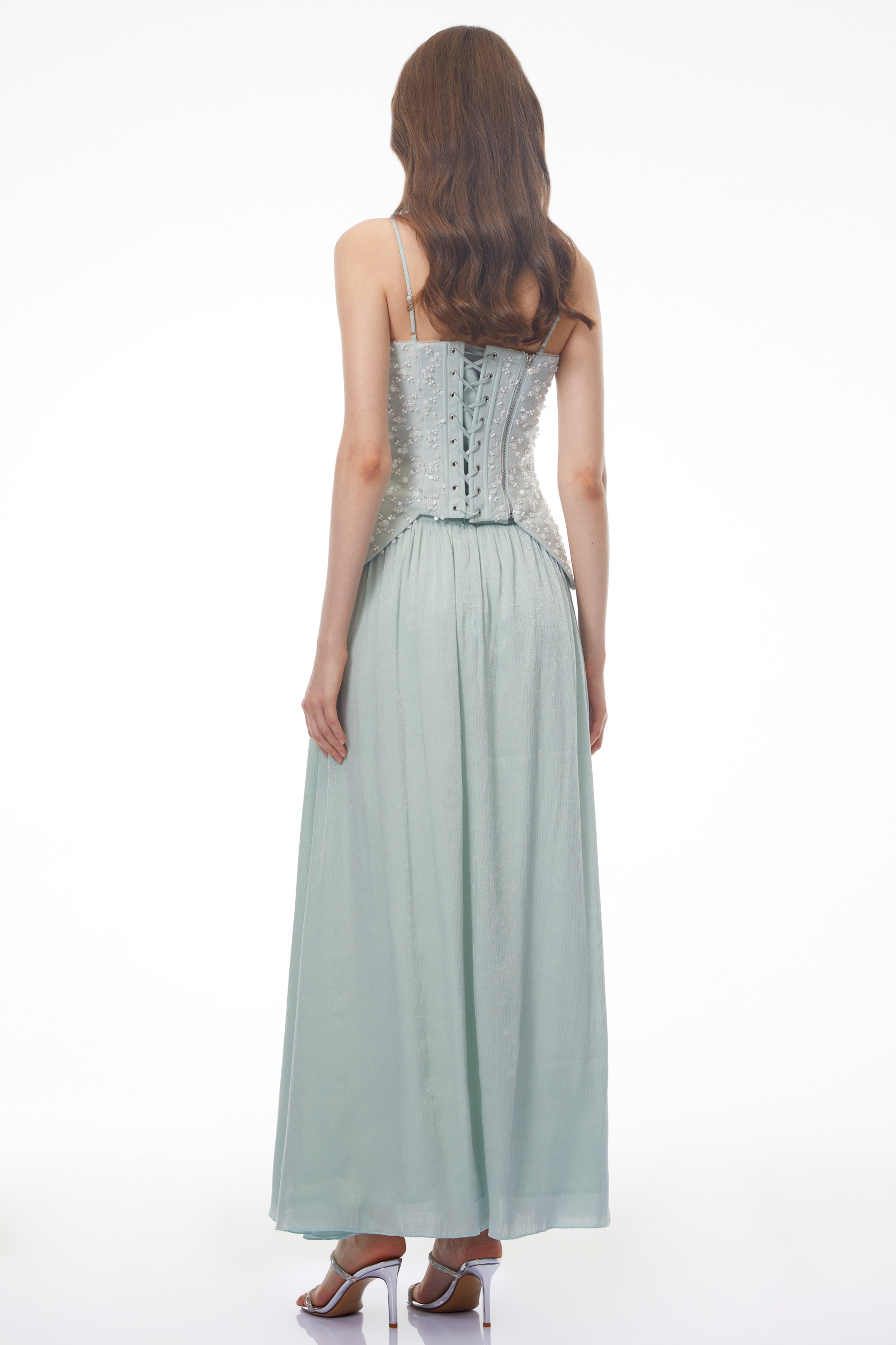 Hattie Turquoise Sequin Ruffled Top & Skirt Set