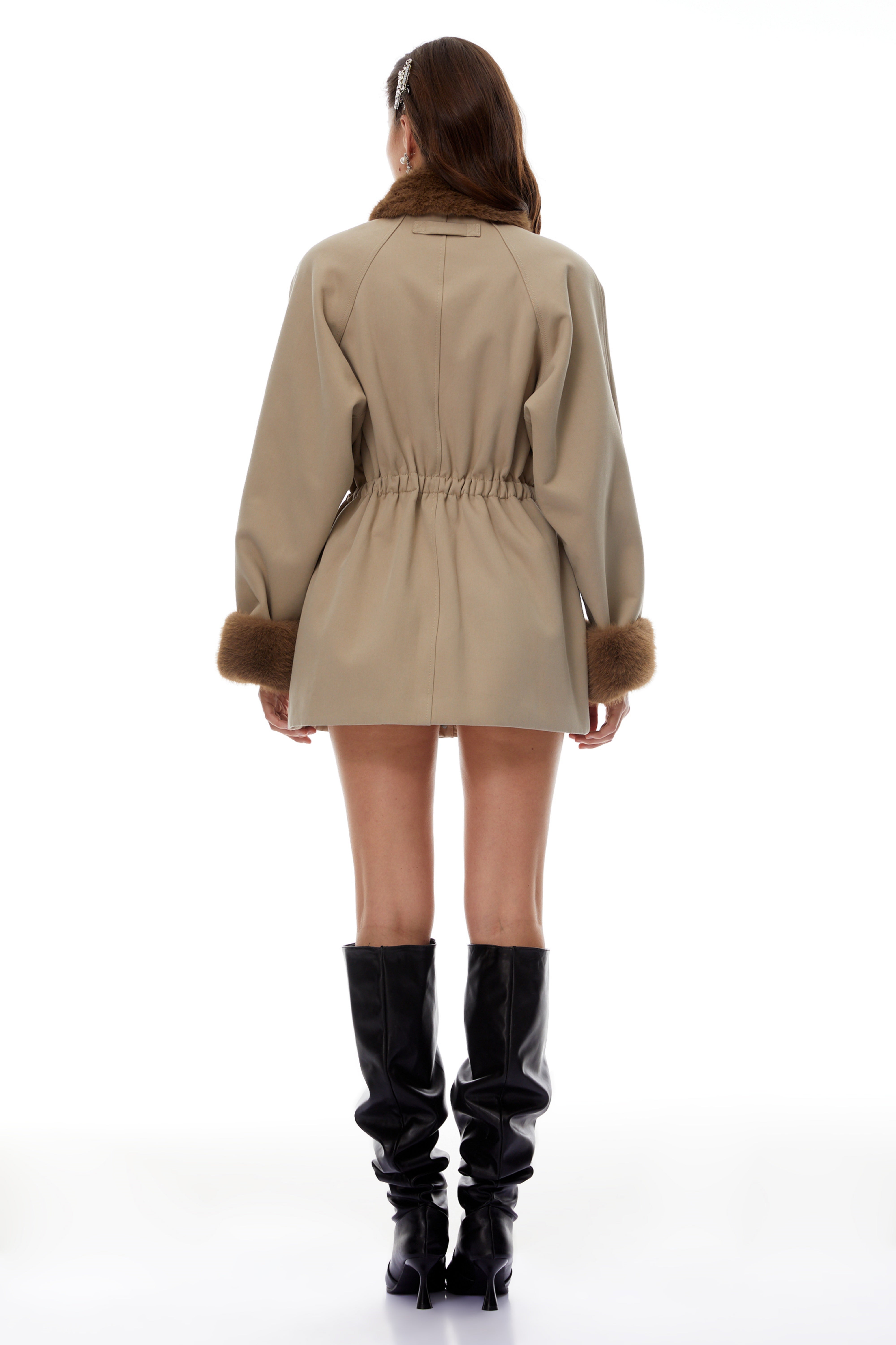 Haven Neutral Faux-Fur Trim Balmoral Jacket