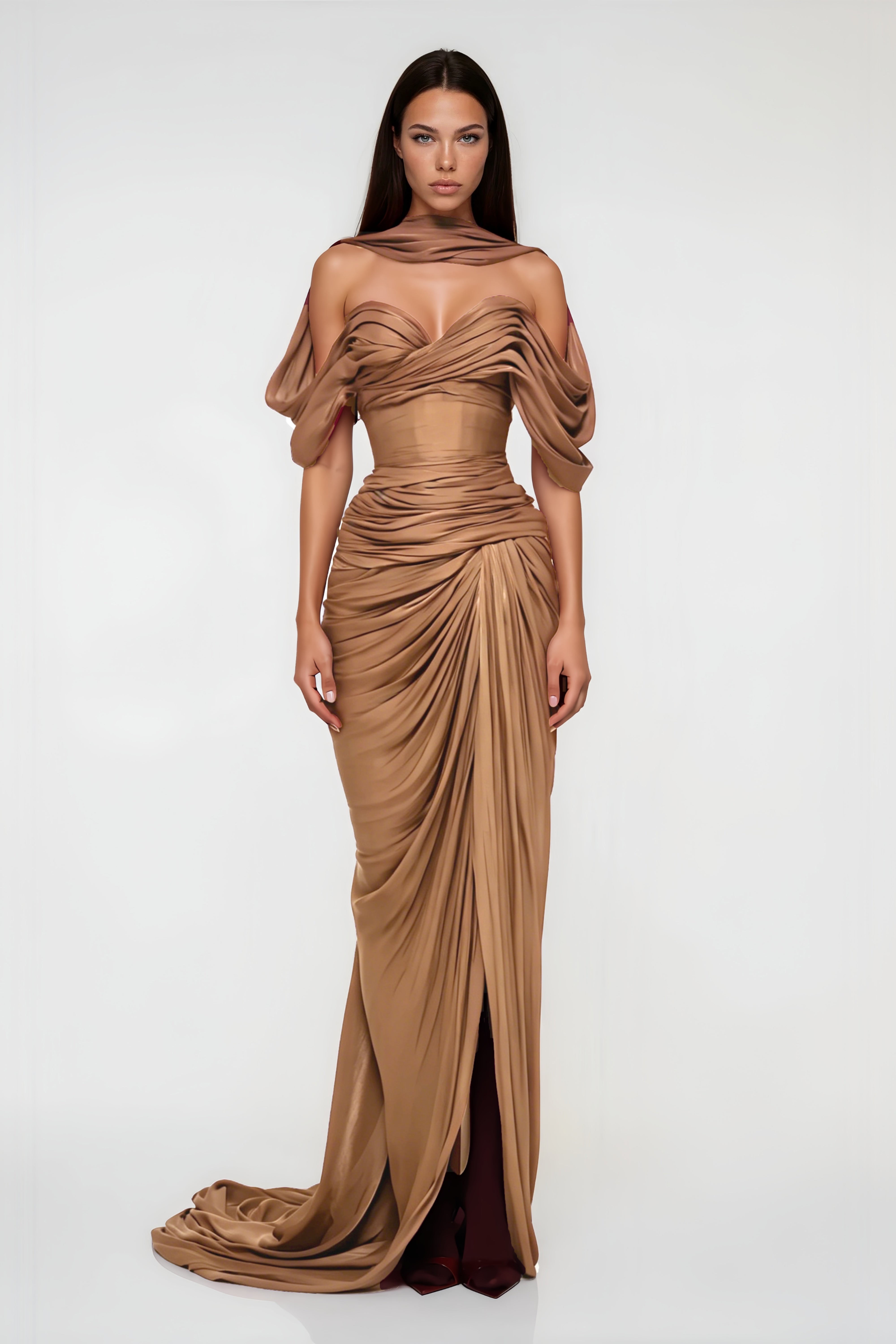 Robe longue drapée asymétrique Hazel Gold