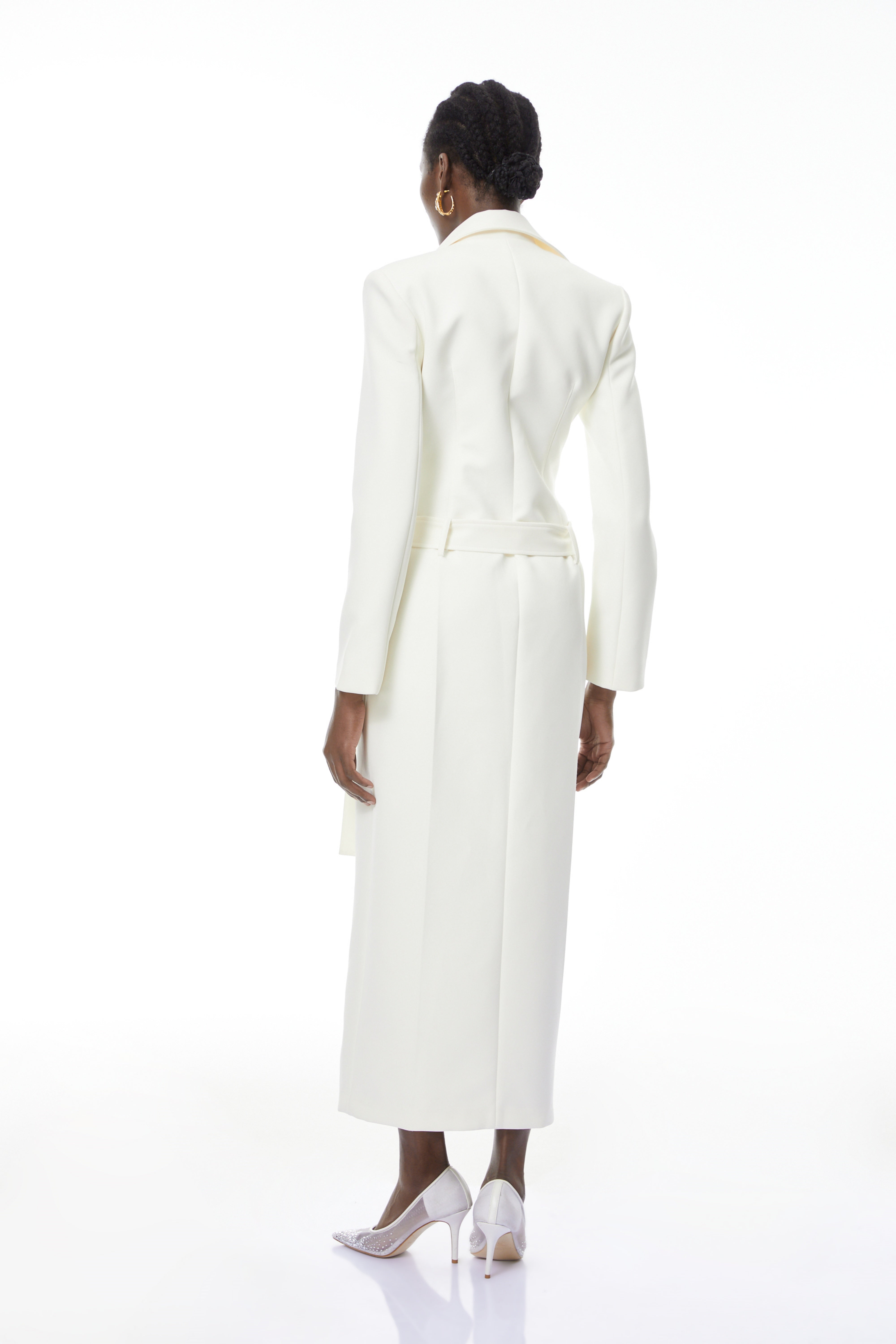 Hazel White Embellished Long Coat