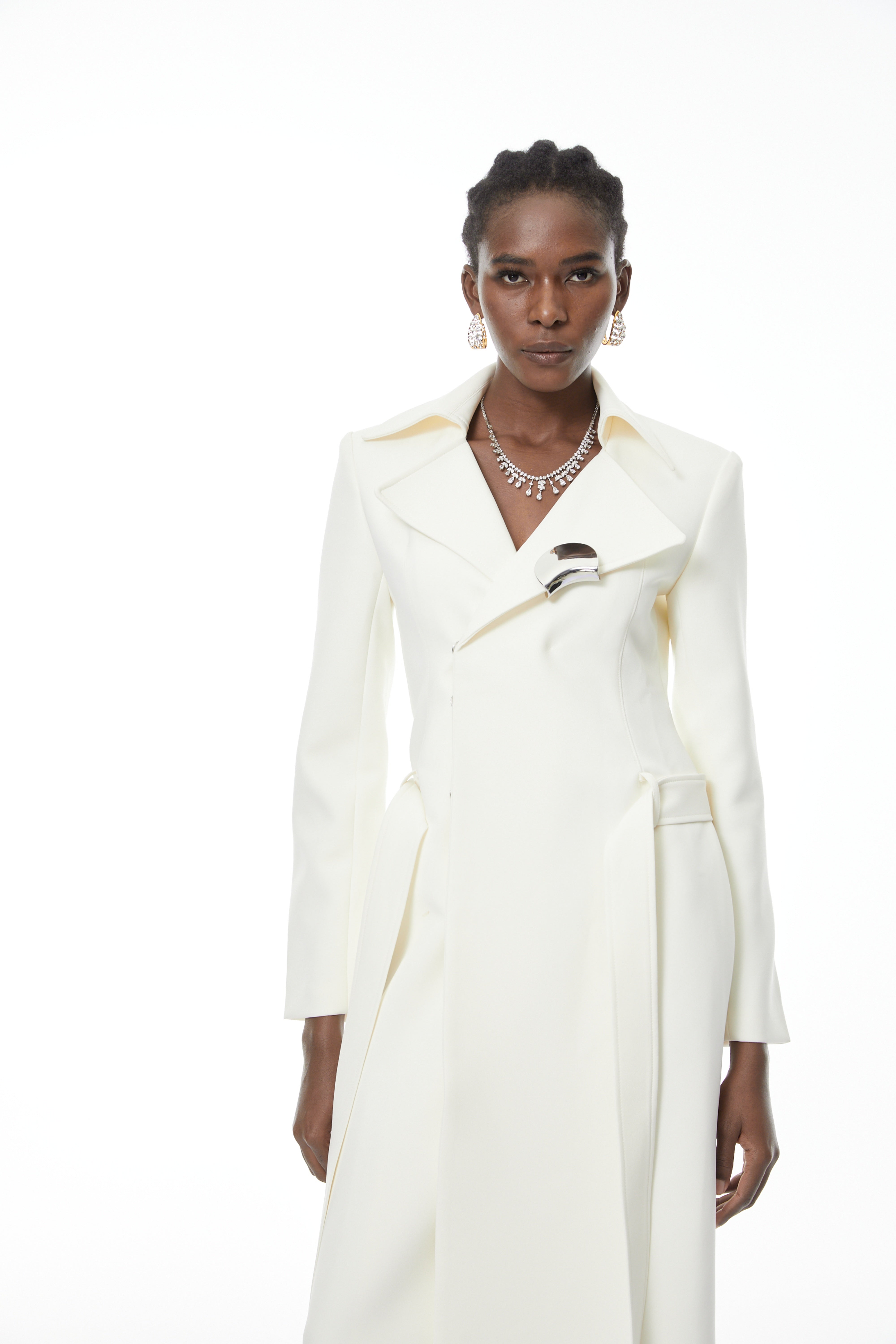 Hazel White Embellished Long Coat