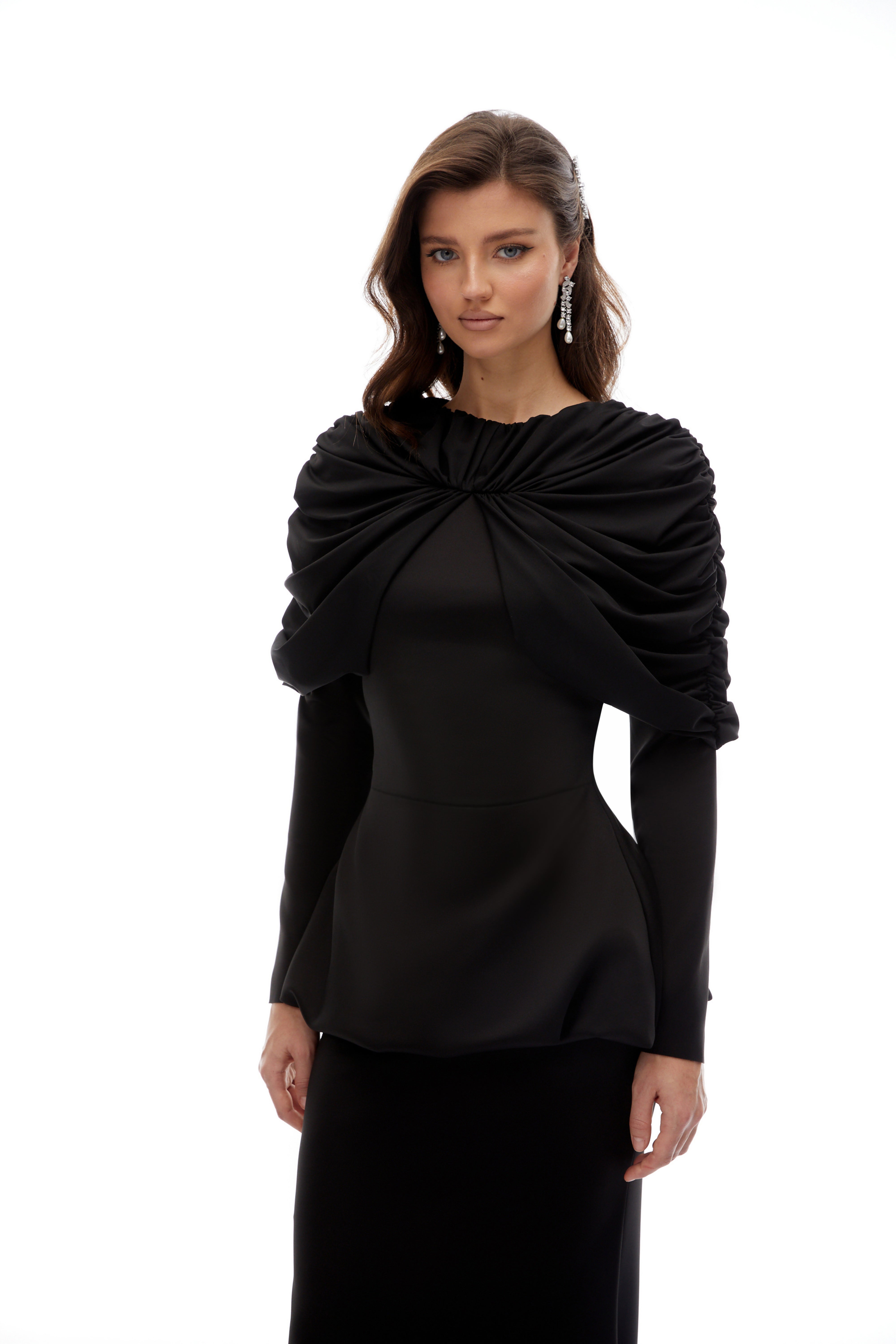 Hedda Black Pleated Dress Set