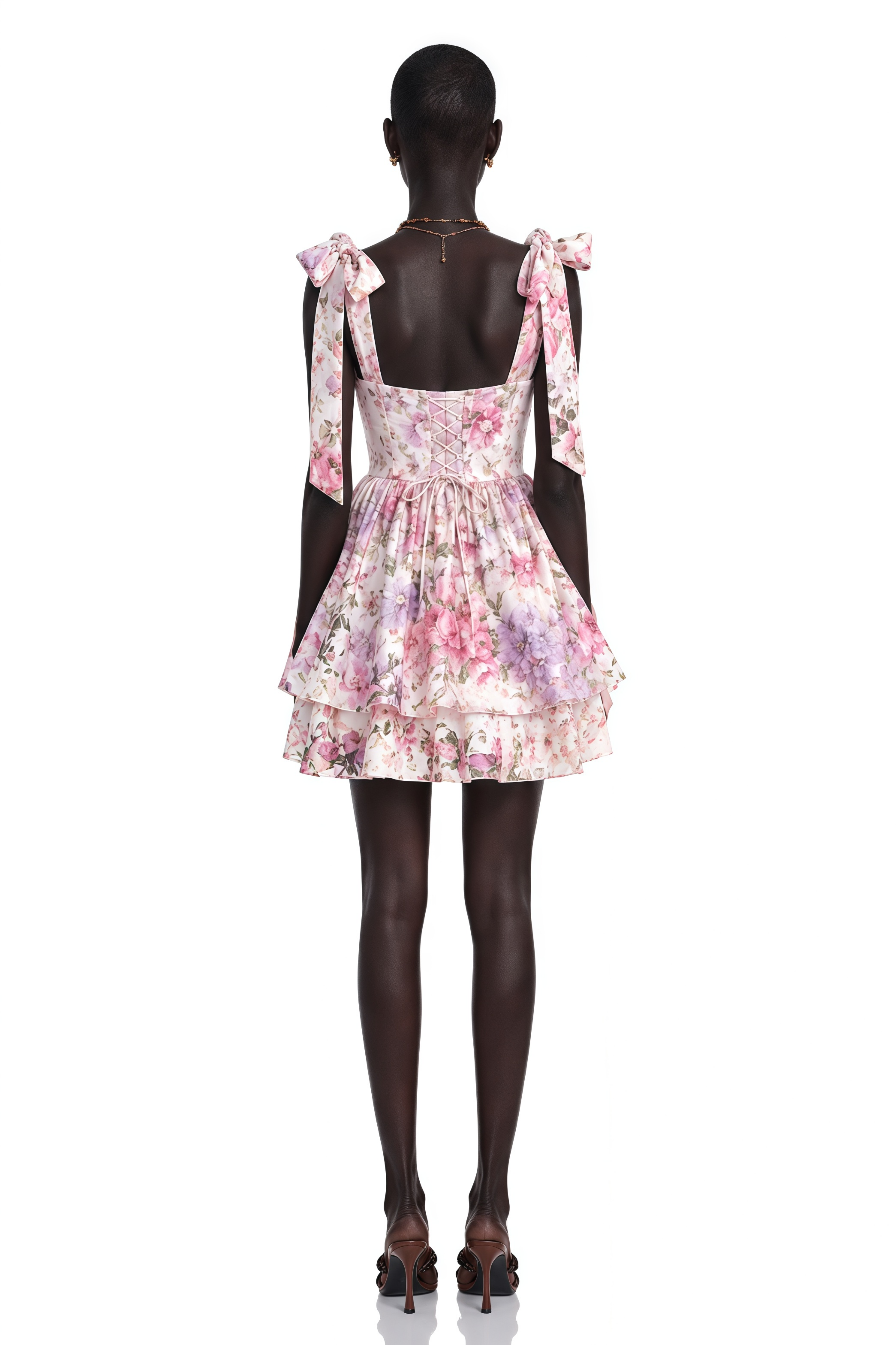 Hélène Multicolor Pink Floral Print Flounced Mini Dress