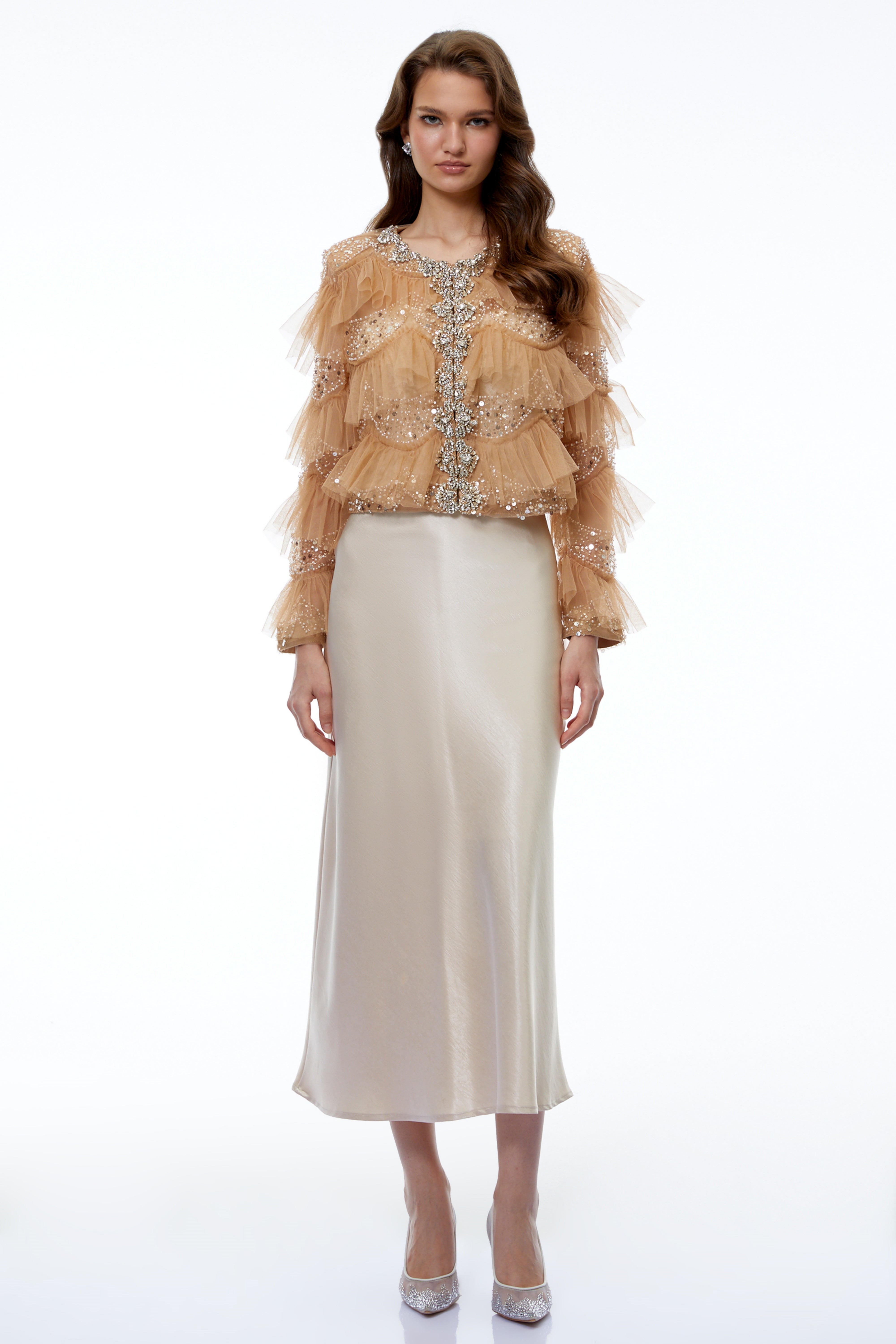 Blouse à volants et strass Henare Brown