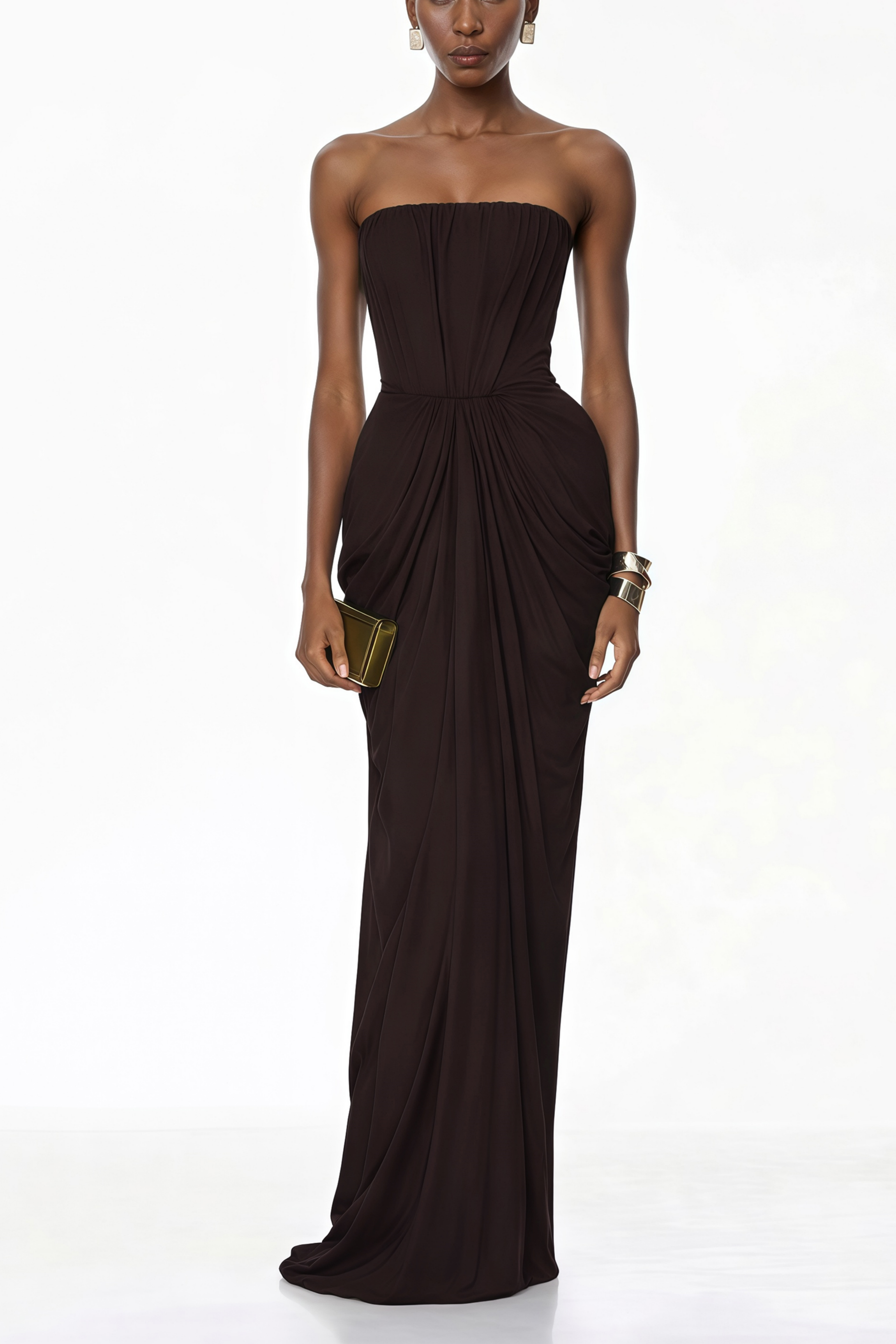 Honoria Schokoladenbraunes Maxikleid mit schulterfreiem Ausschnitt