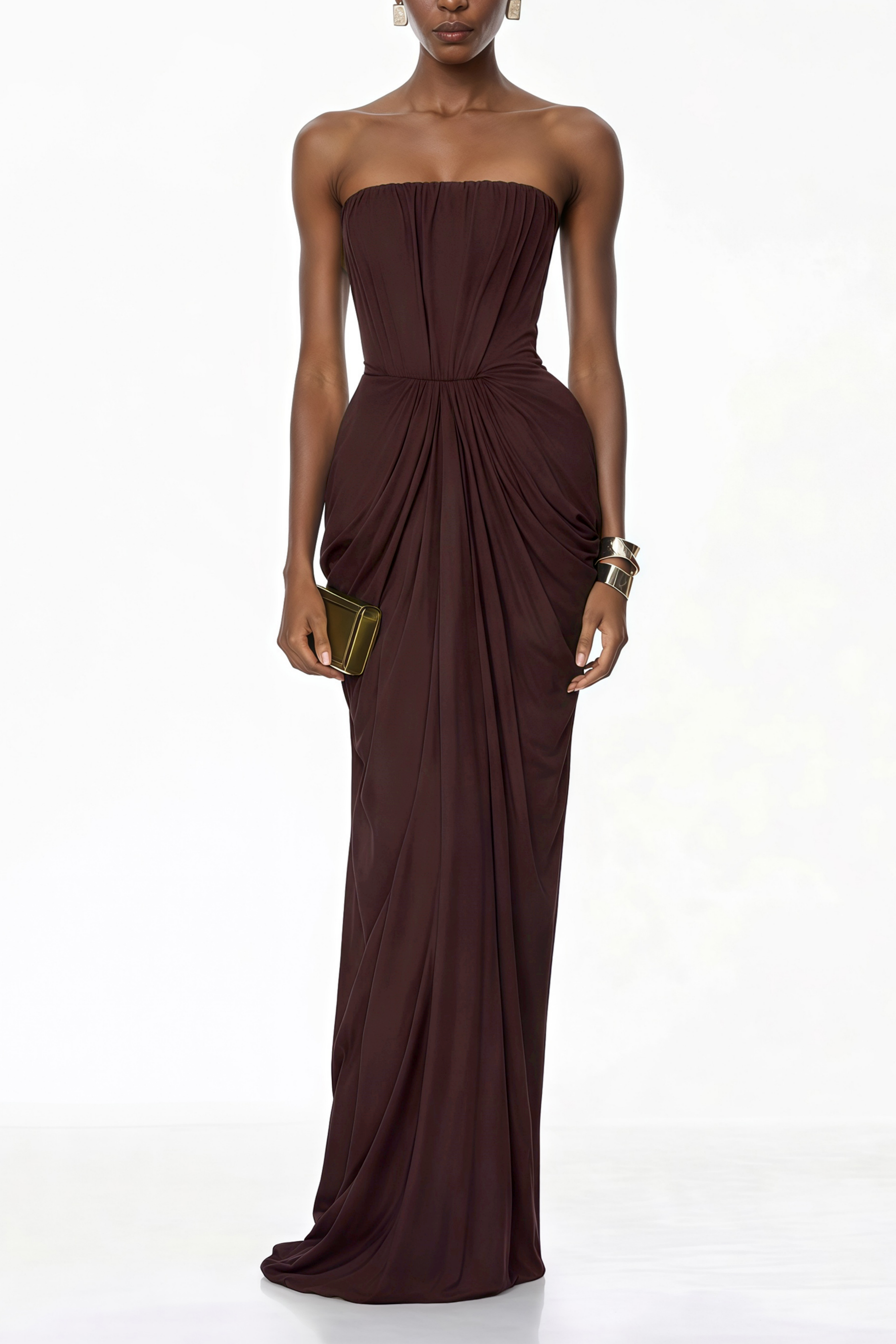 Strapless Chocolate Brown Bustier Gown