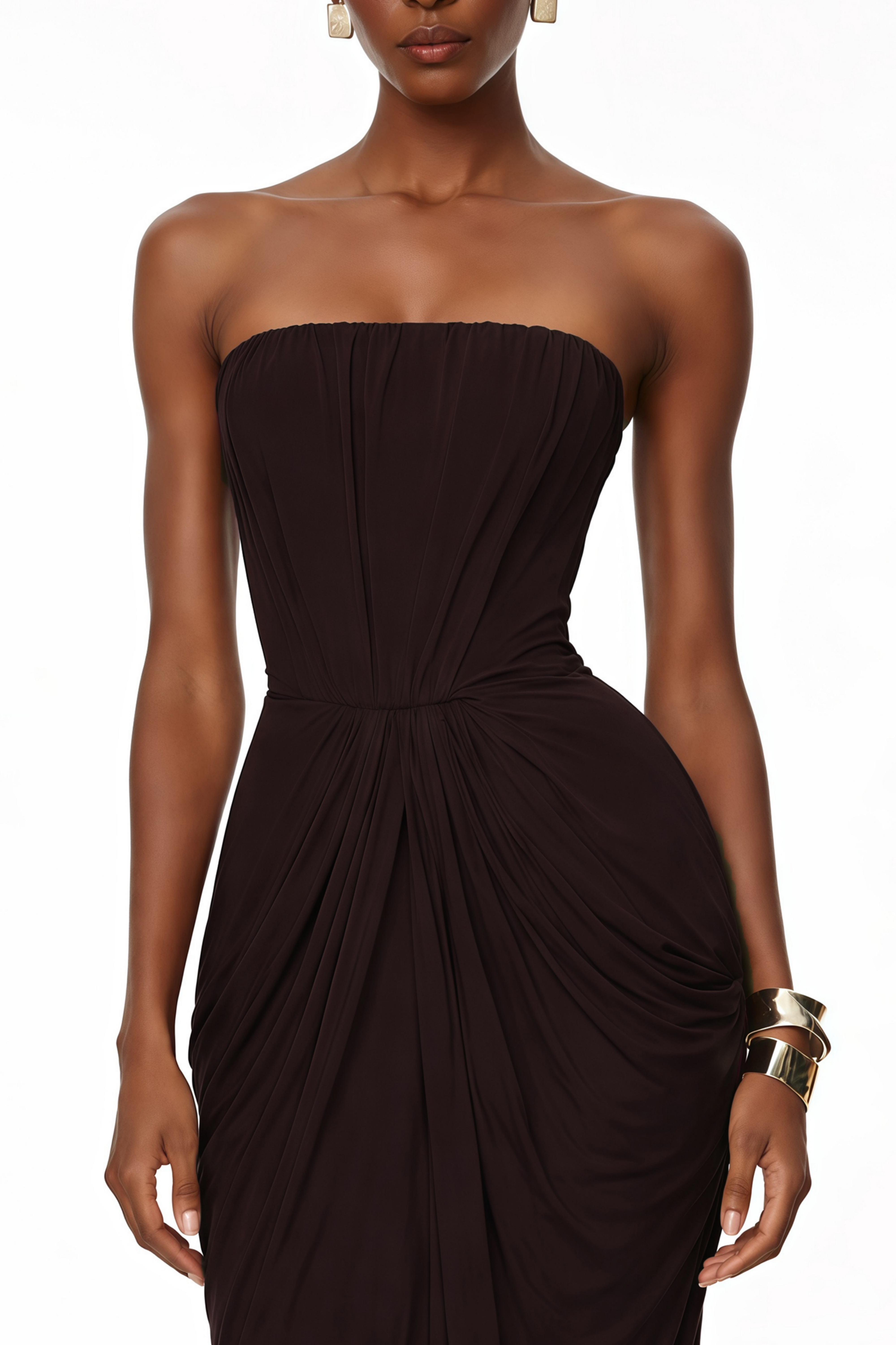 Honoria Schokoladenbraunes Maxikleid mit schulterfreiem Ausschnitt