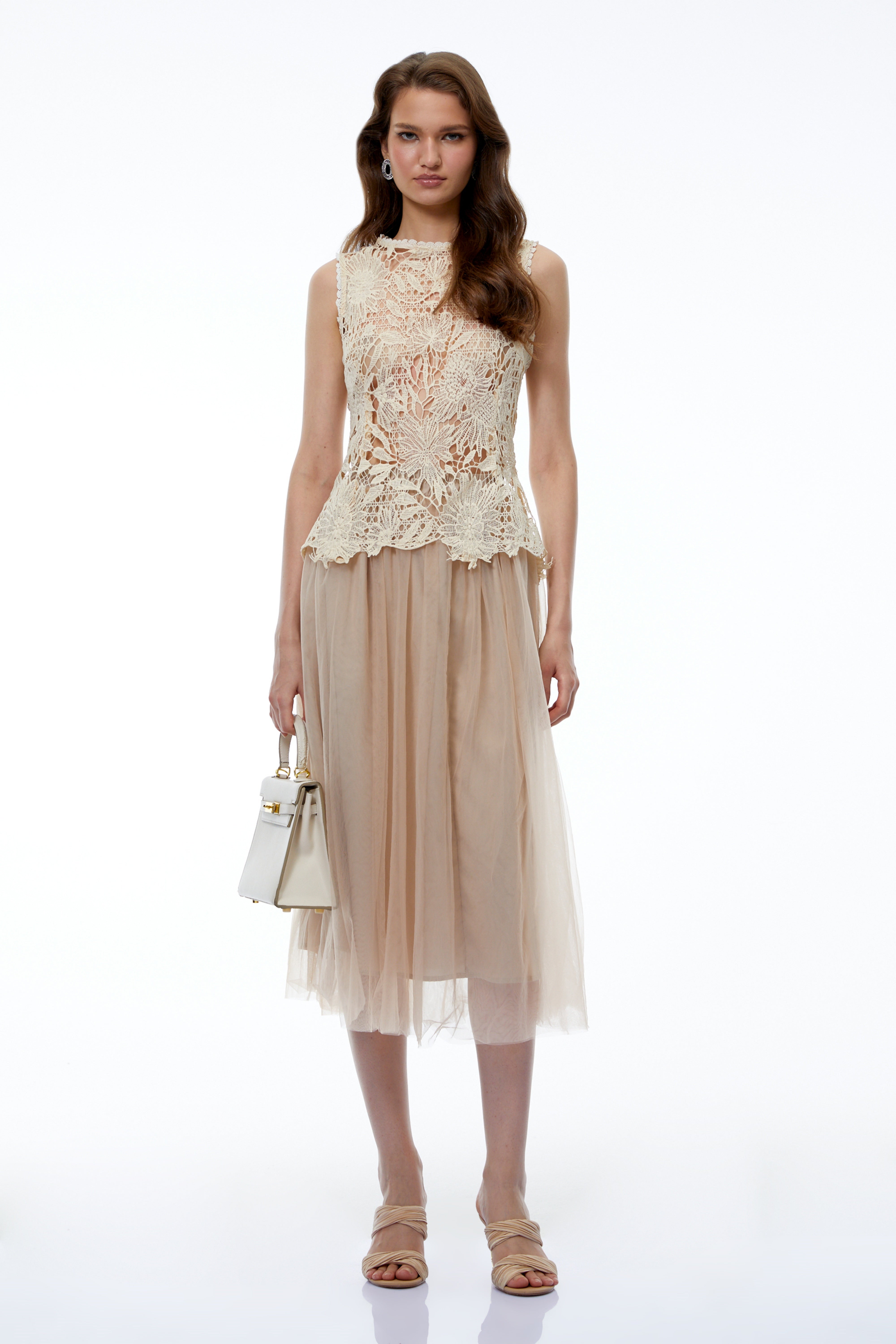 Hortensia Cream Floral Lace Top & Tulle Skirt Set