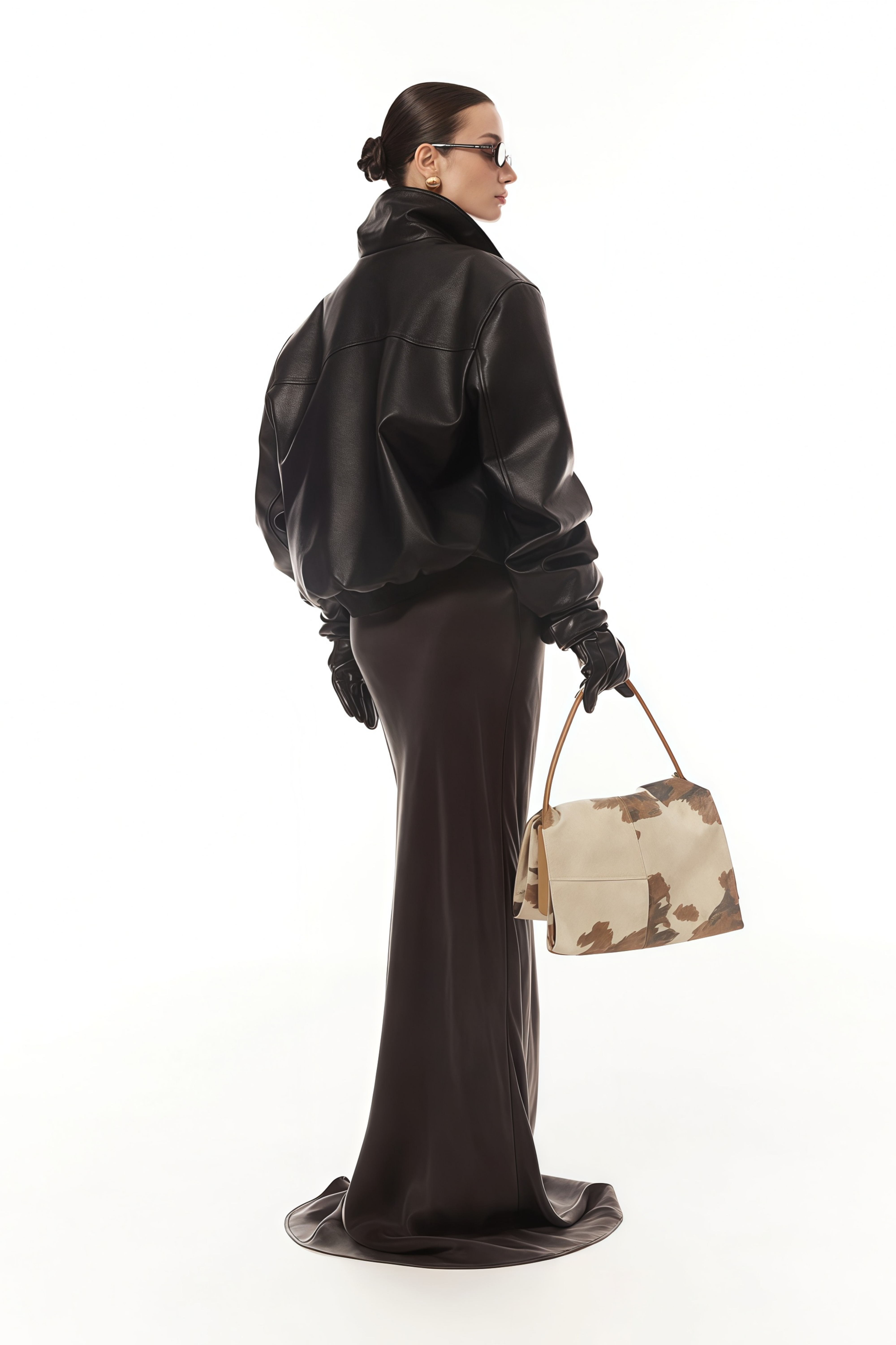 Bomberjacke aus schwarzem genarbtem Leder von Harbor