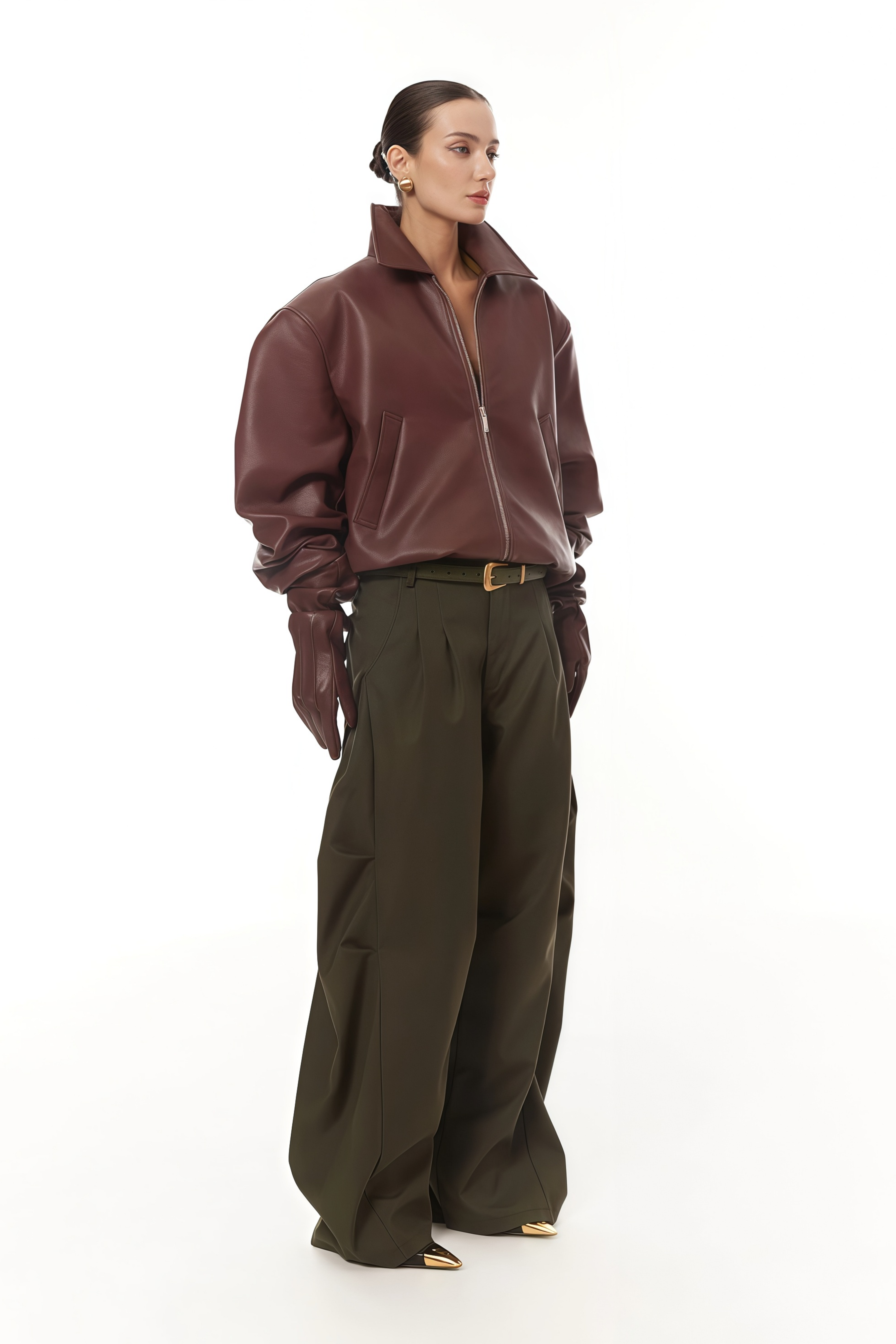 جاكيت بومبر من الجلد الملمس باللون الأسود من هاربور