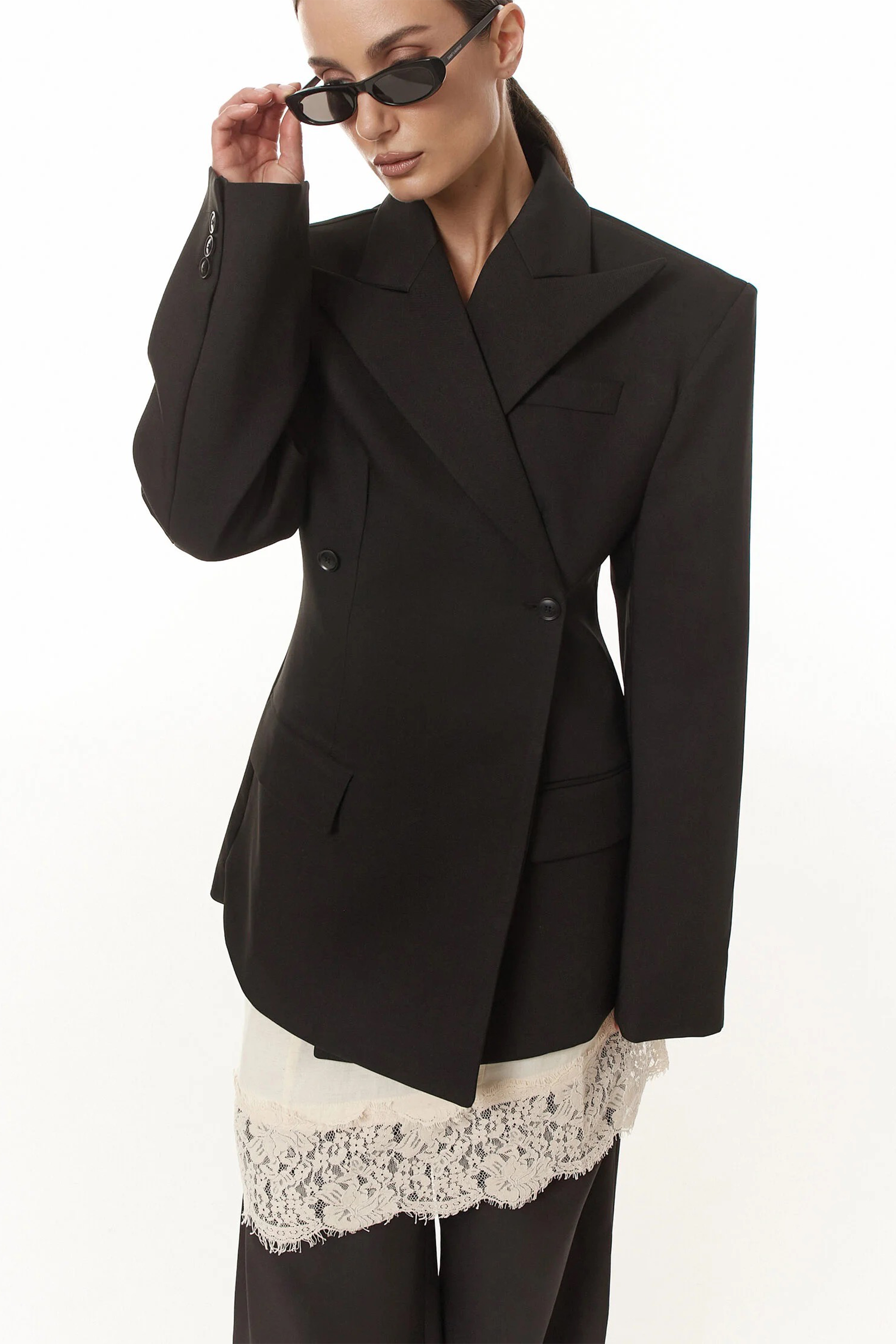 Dianthe Black Double-Breasted Oversize Blazer