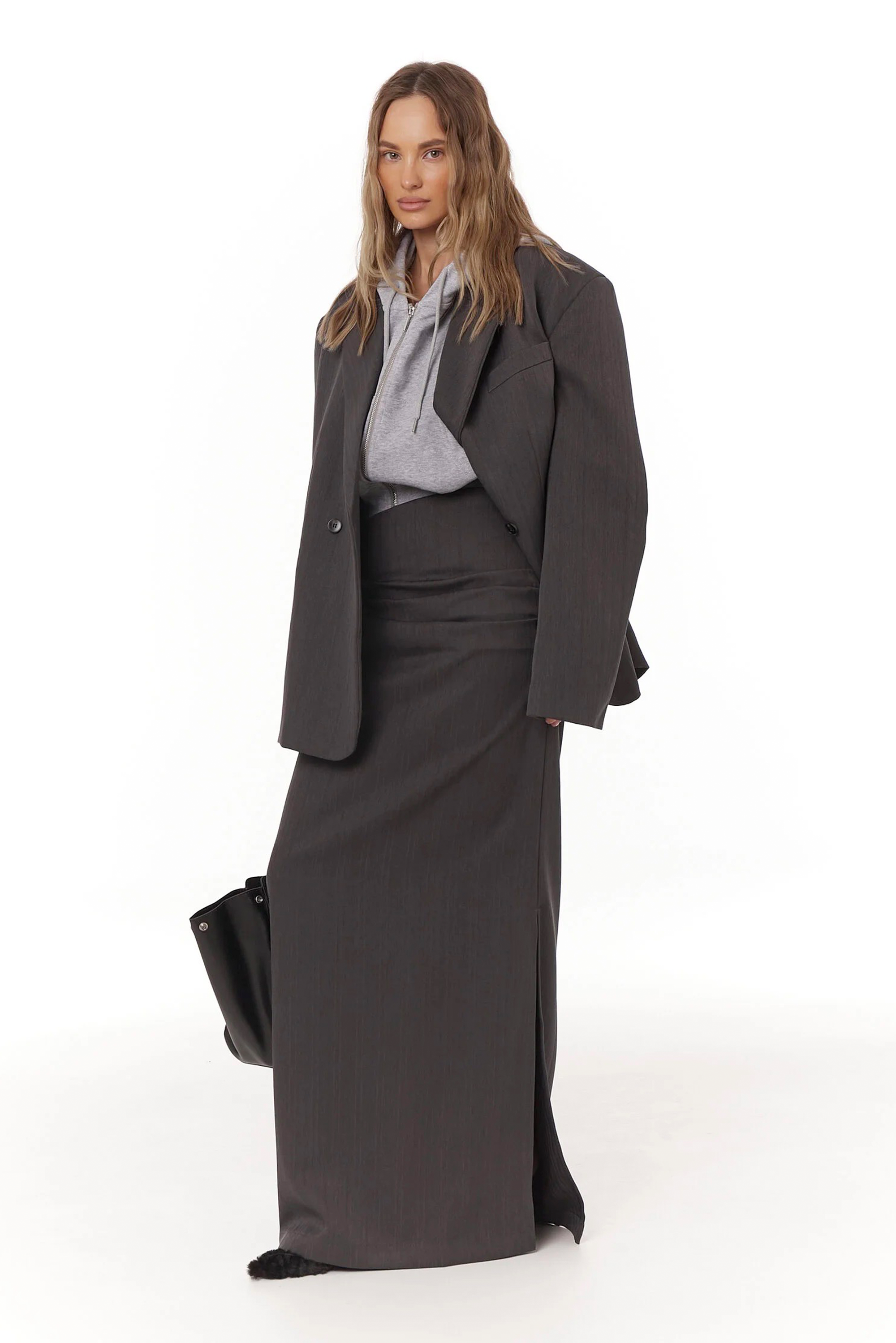 Eléonore Grey Ruched Maxi Skirt