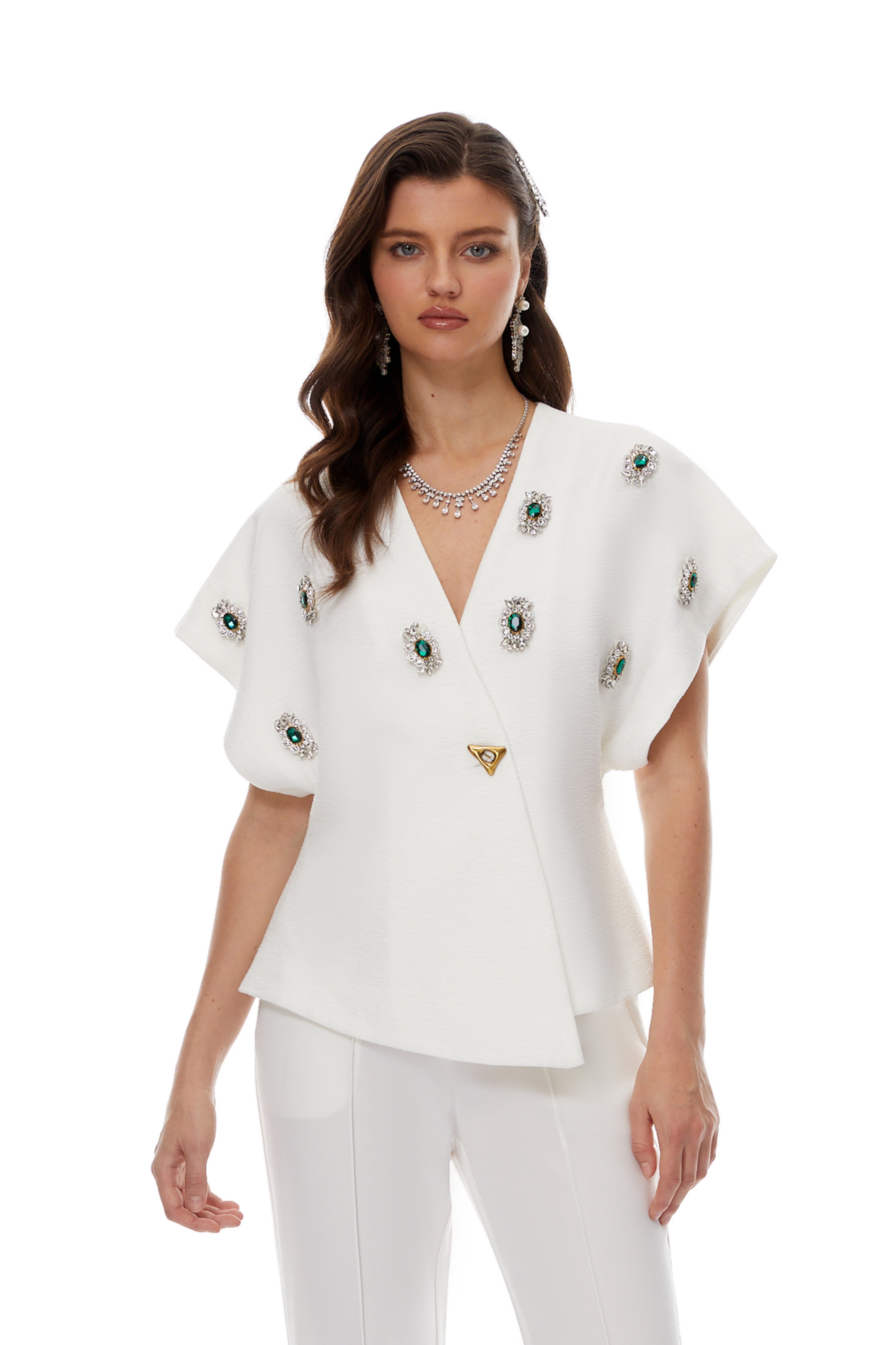 Ida White Crystal Embellished Asymmetrical Waistcoat