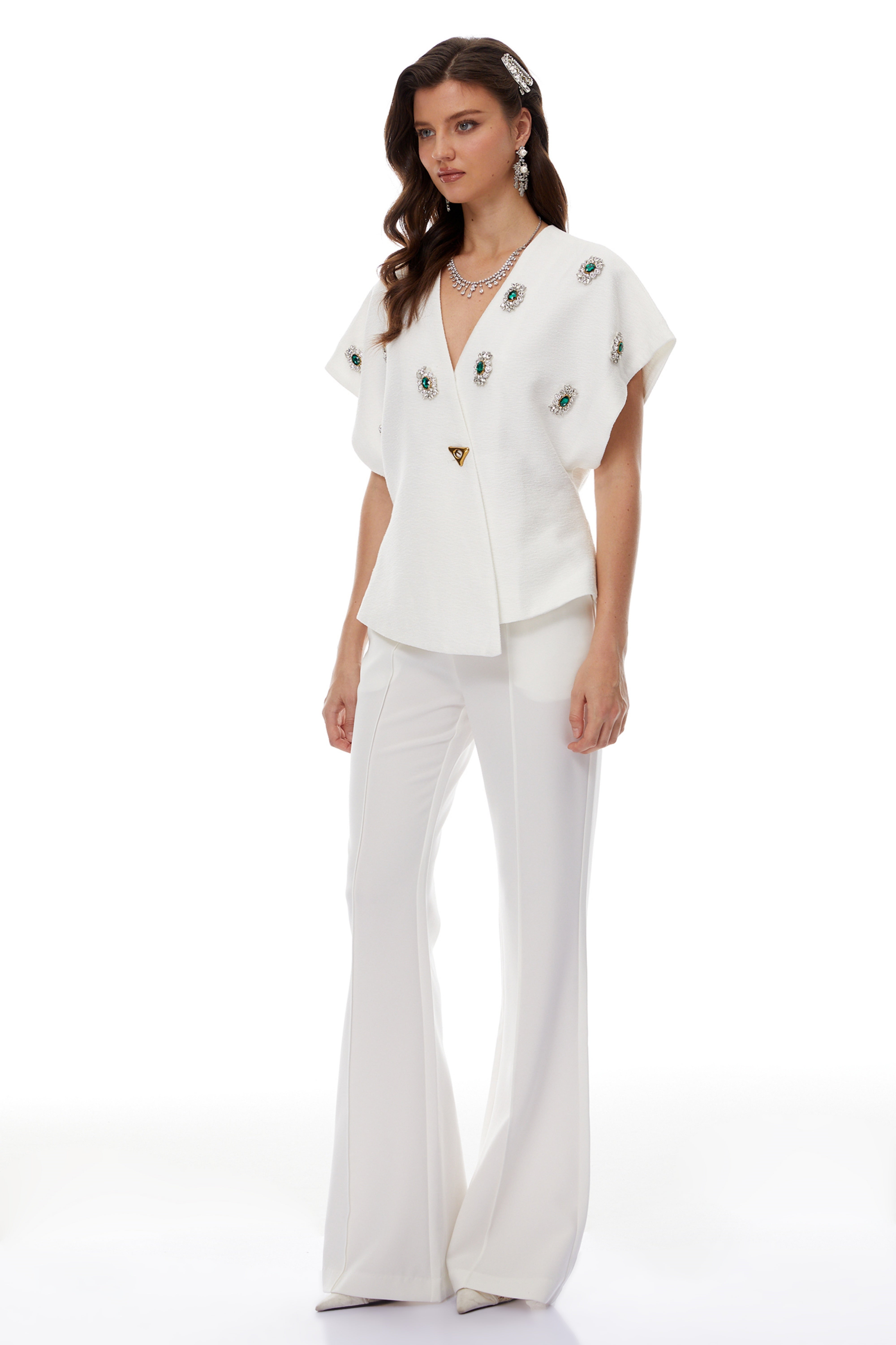 Ida White Crystal Embellished Asymmetrical Waistcoat