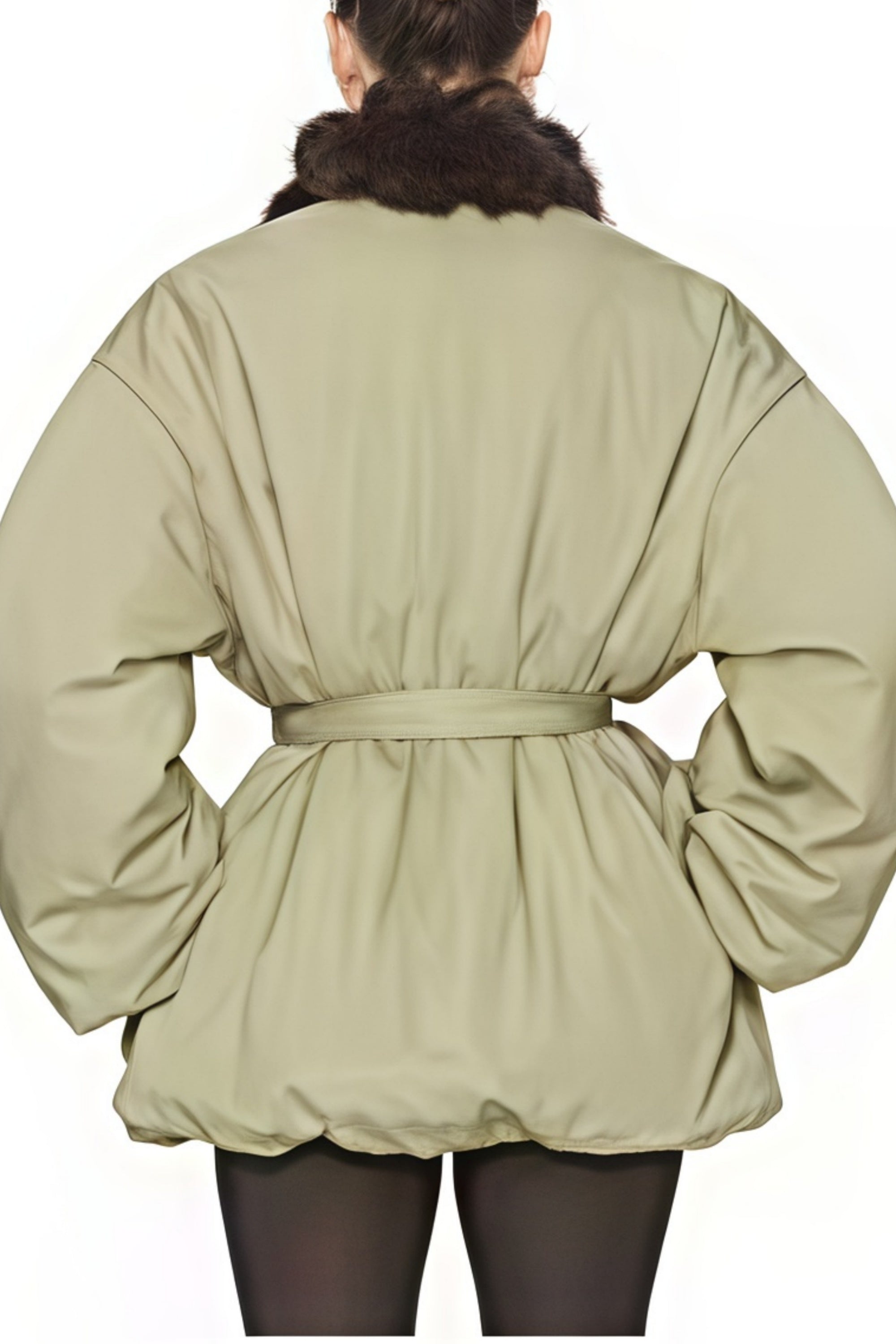 Ileana Green Fur Trim Bubble Down Jacket