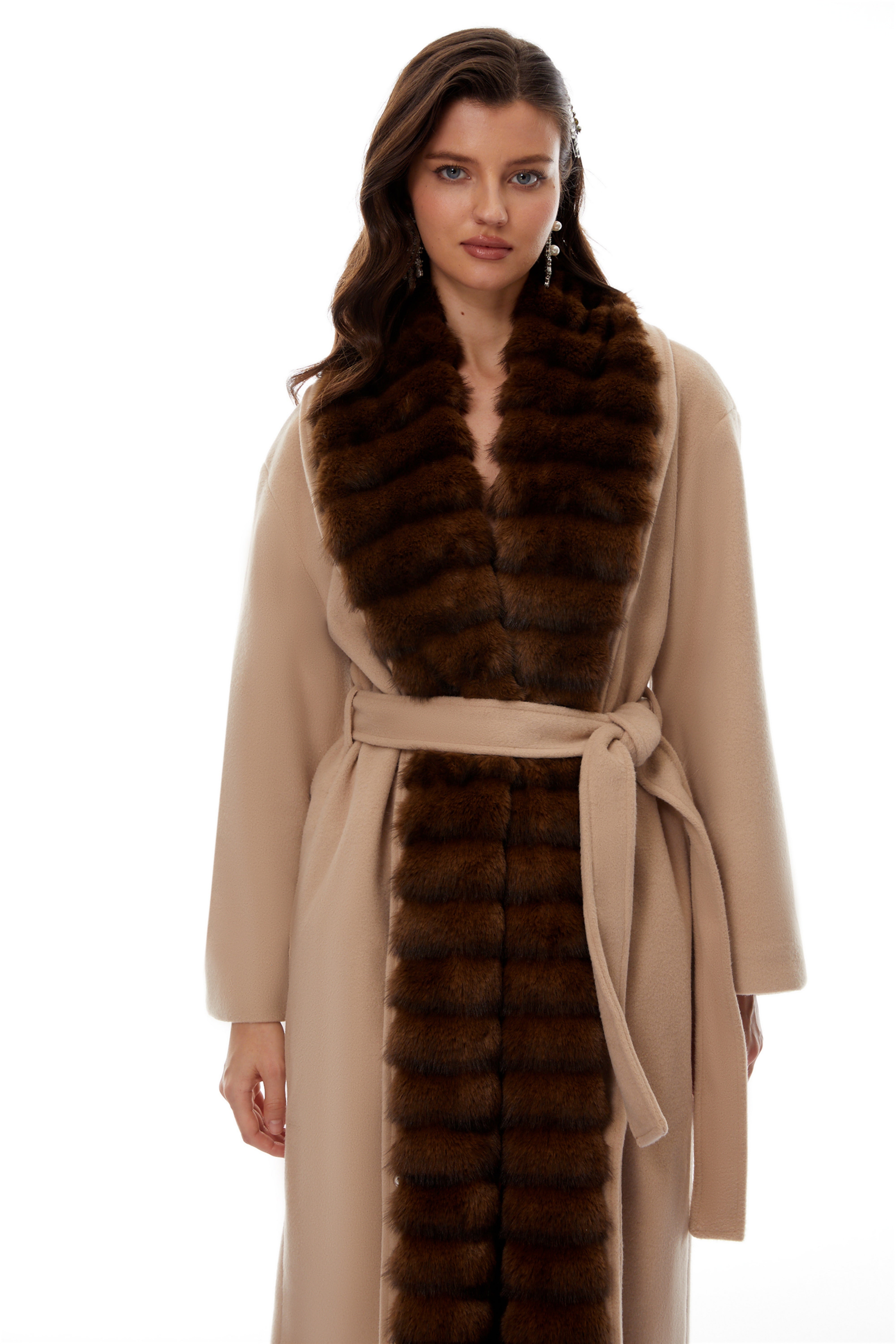 Ileana Khaki Fur Trim Trench Coat