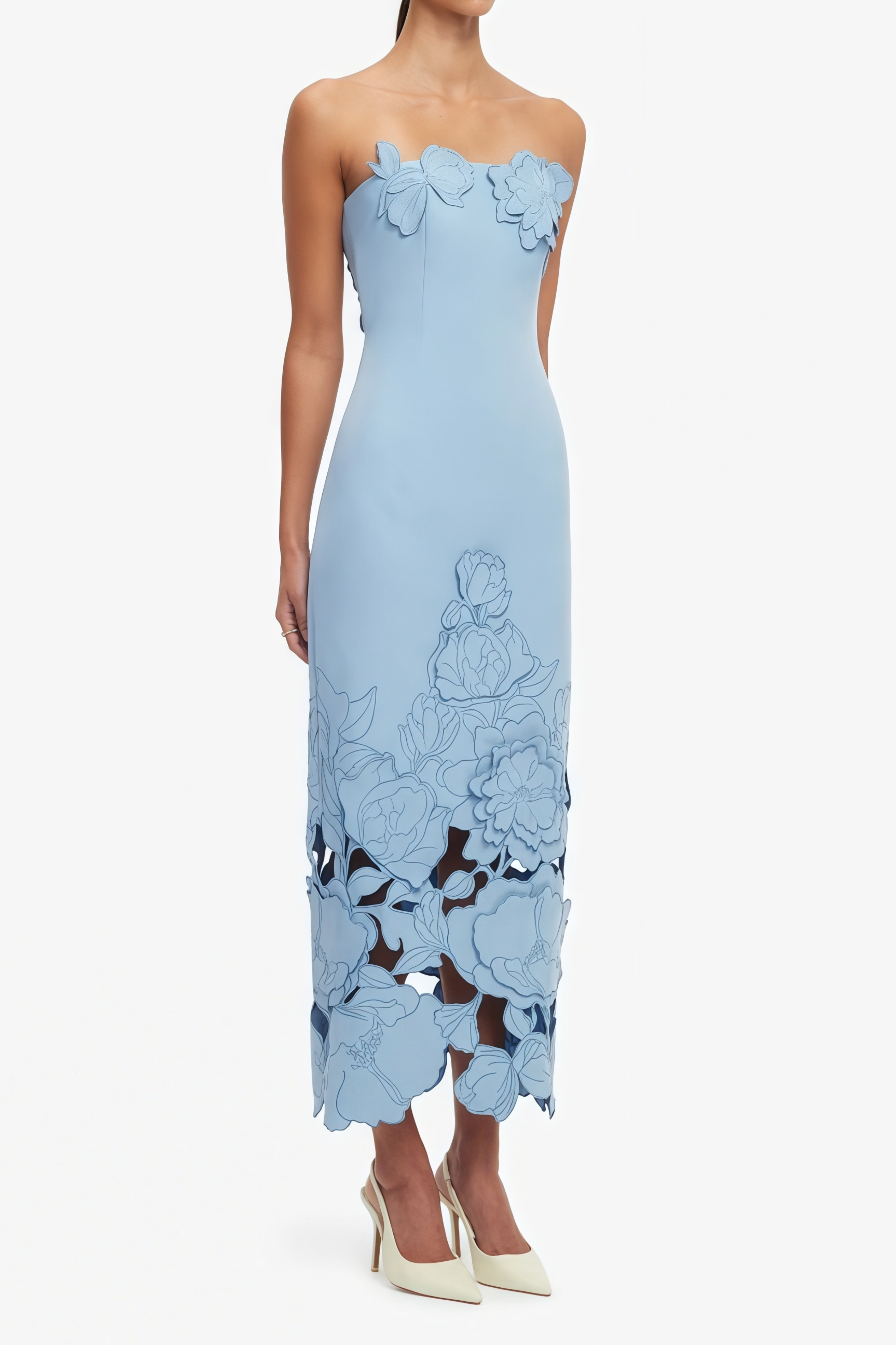 Inga Blue Strapless Floral Embroidered Maxi Dress