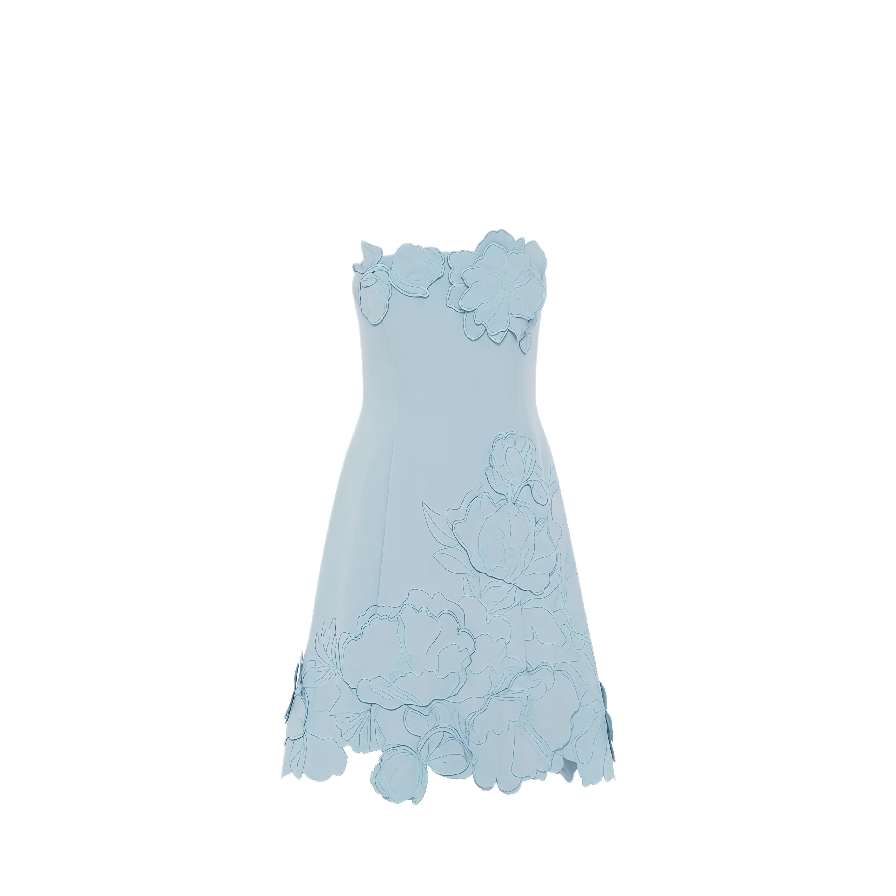 Inga Blaues trägerloses Minikleid mit Blumenstickerei