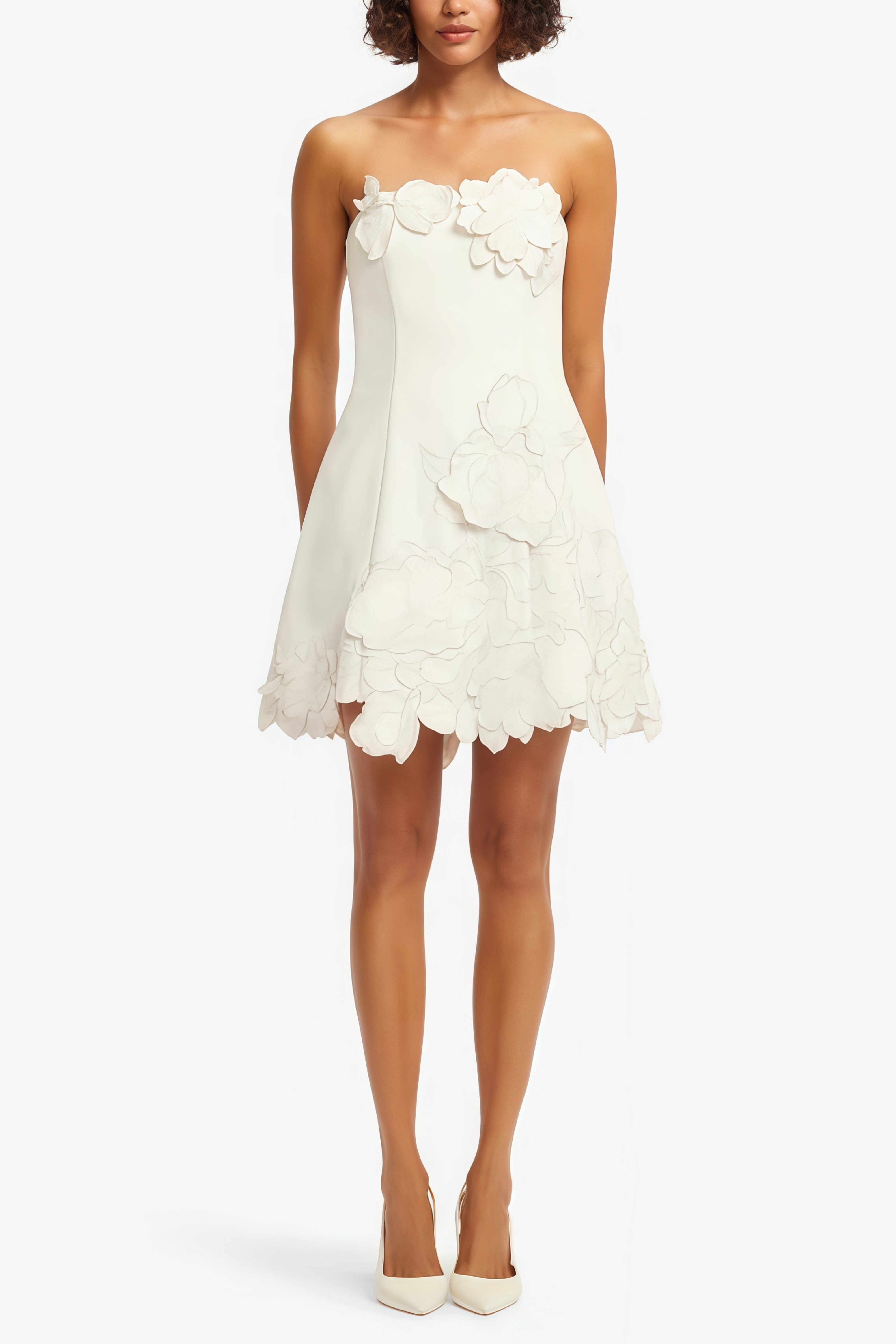 Inga Cremeweißes trägerloses Minikleid mit Blumenstickerei