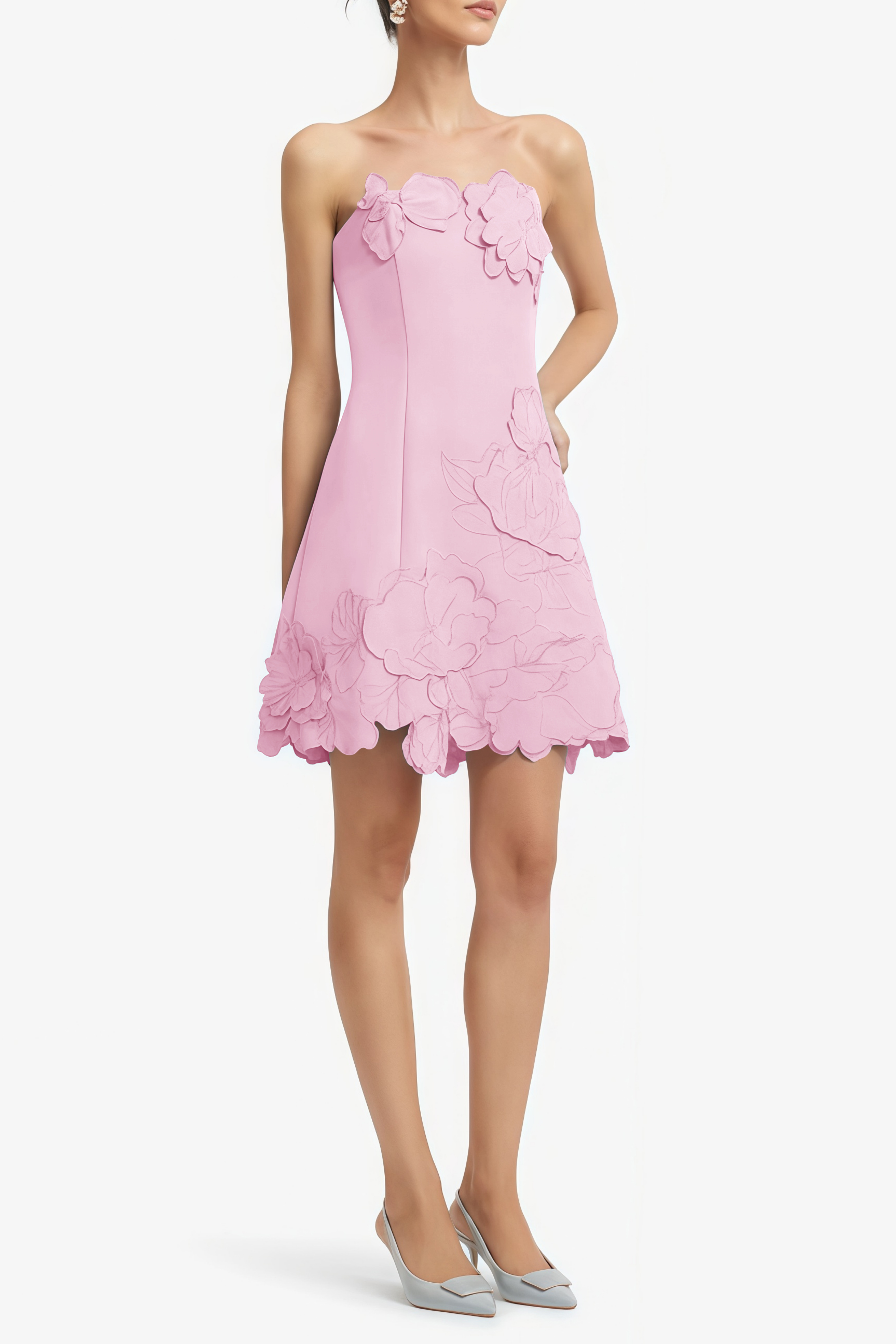 Inga Pink Trägerloses Minikleid mit Blumenstickerei